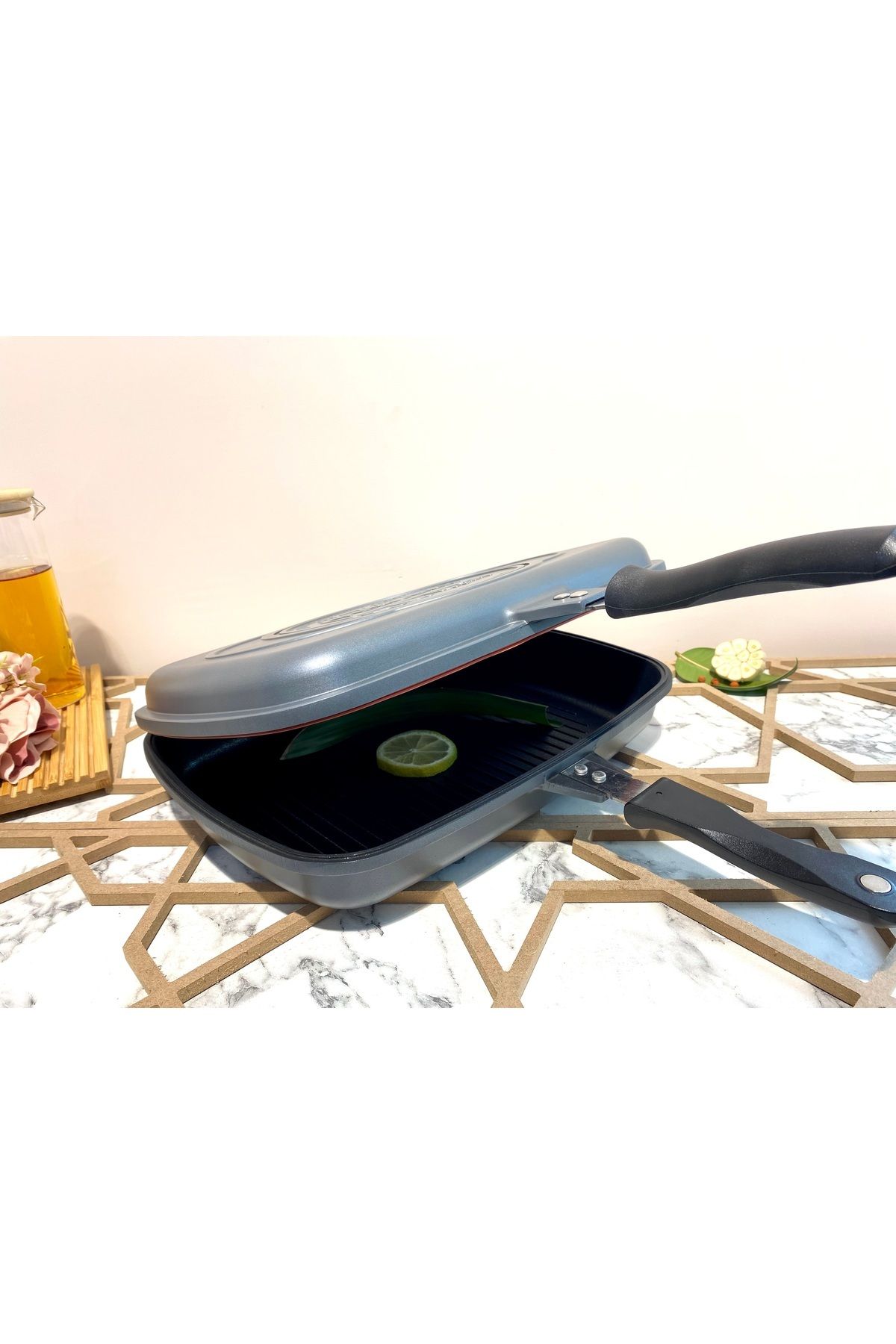Elvira 2 Parça Ayrılabilir Balık Tava Double Grill Pan-gümüş