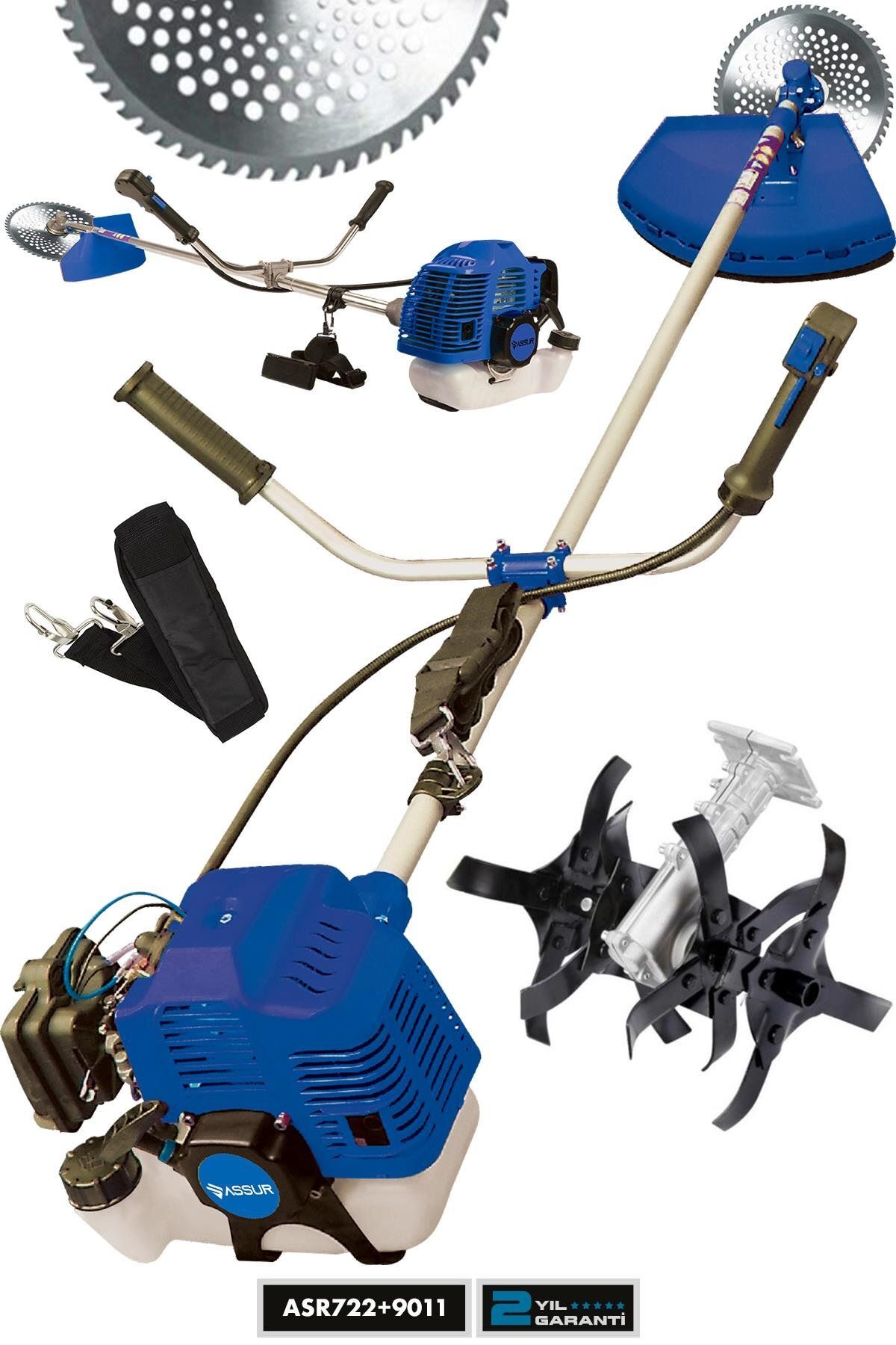 ASSUR Plus 11000rpm 5.9 Hp Yan Tipi Benzinli Motorlu Ot Çalı Çim Biçme Tırpanı Çapalama Aparatlı