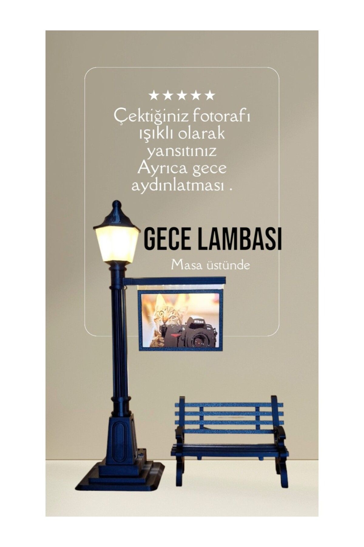 Nero22art Dekoratif Sokak Lambası Gece Lambası | LED Işıklı - Fotoğraf Çerçeveli - 12V | Masaüstü Dekorasyon