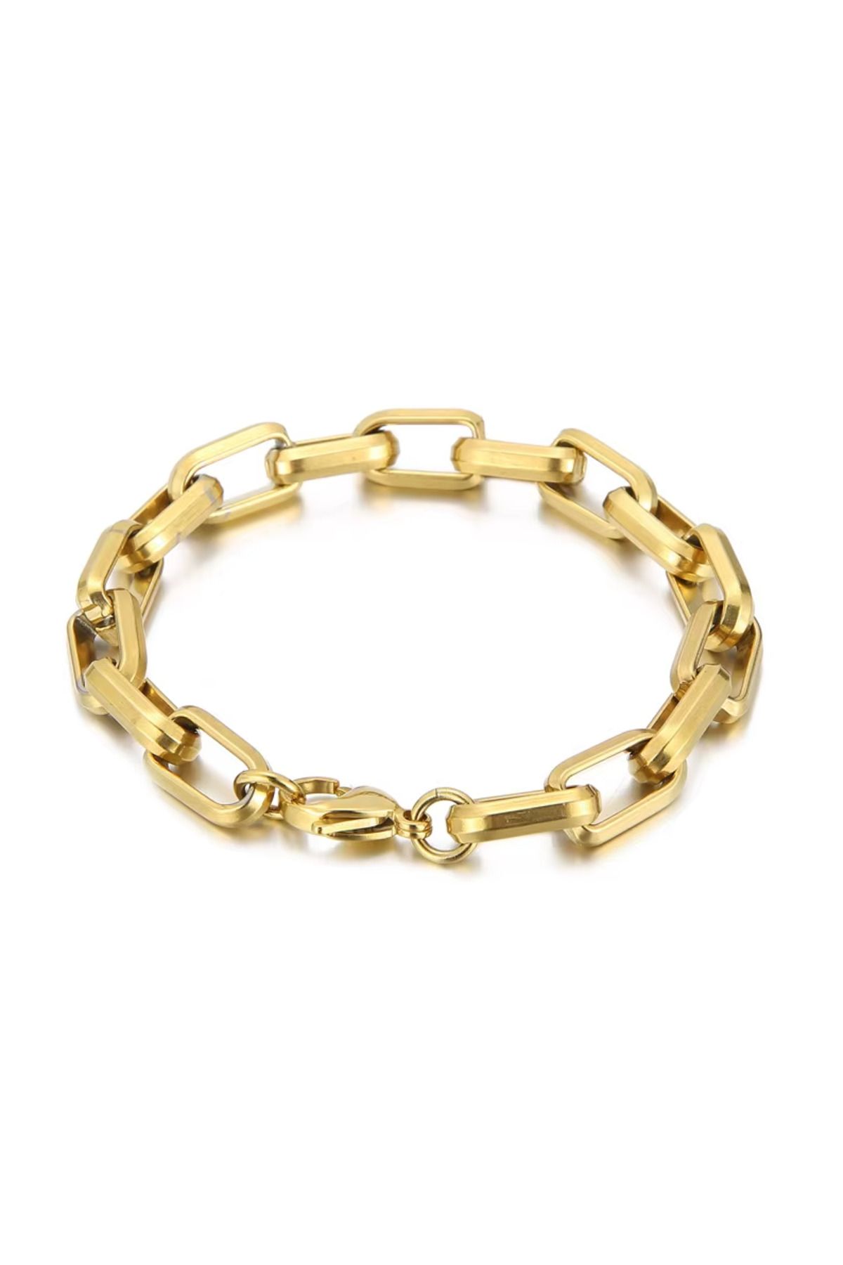 SE Jewellery Collection Selin Ersoy Çelik Gold Renk Unisex Kalın Model Klasik Zincir Bileklik - Kararmaz Suya Dayanıklı 22,5 cm