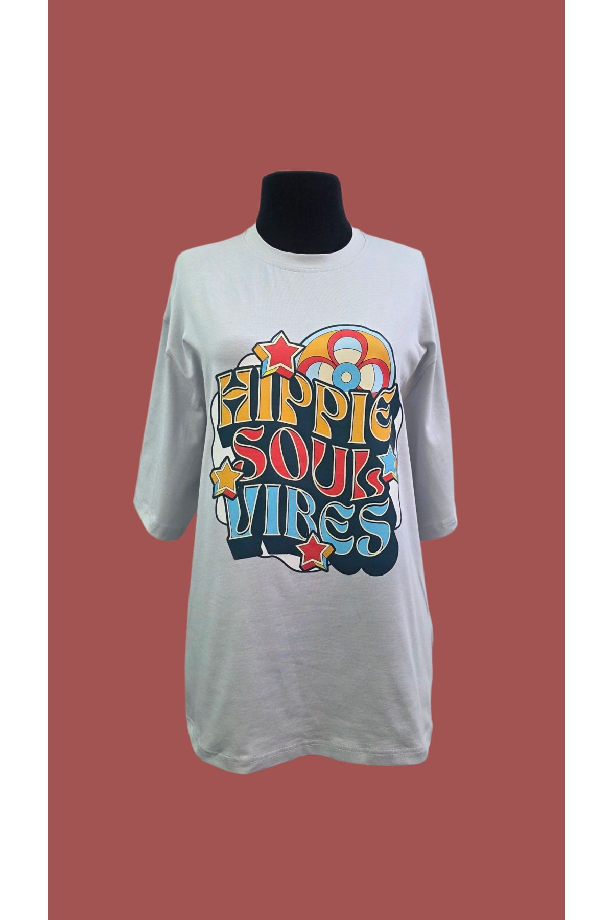 AHMERA Gri Unisex Oversize Bisiklet Yaka Baskılı No1 Basic Tişört