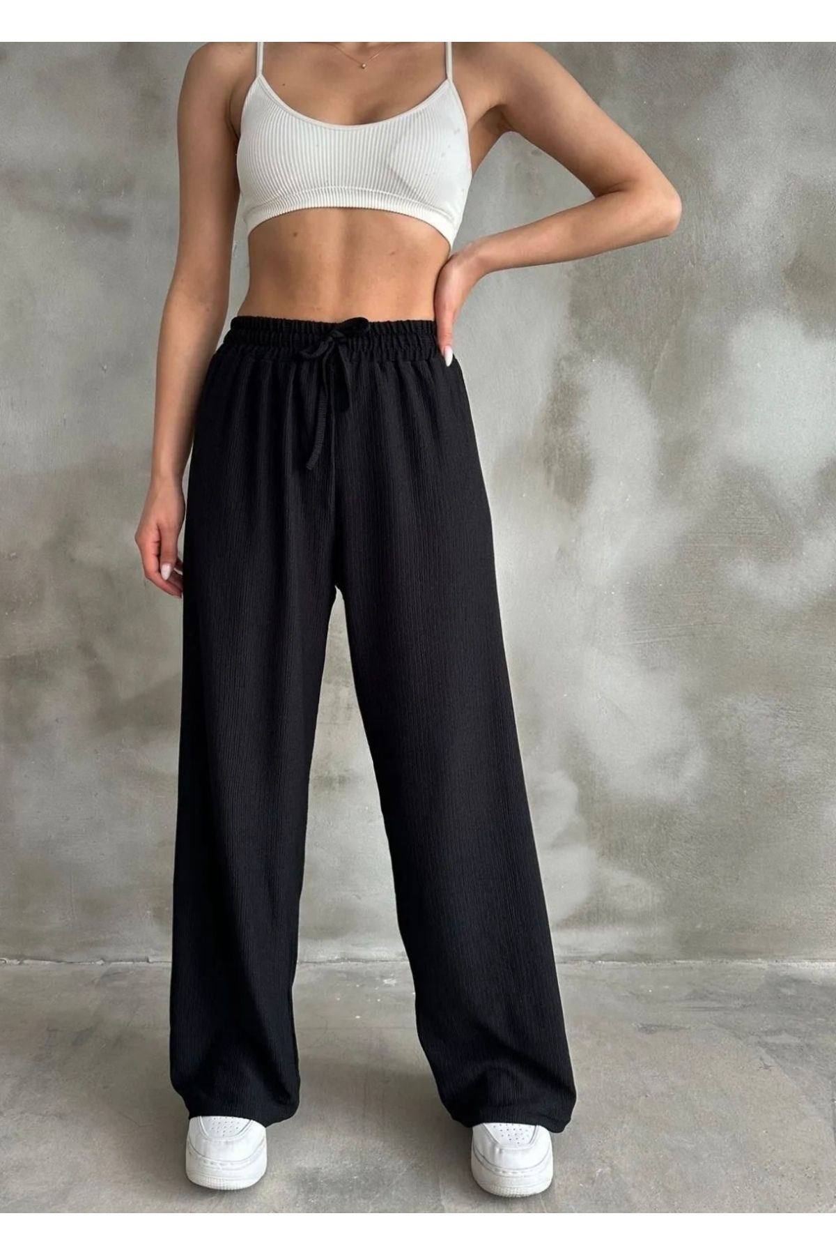 Kurtayfashion Kadın beli lastikli palazzo pantolon