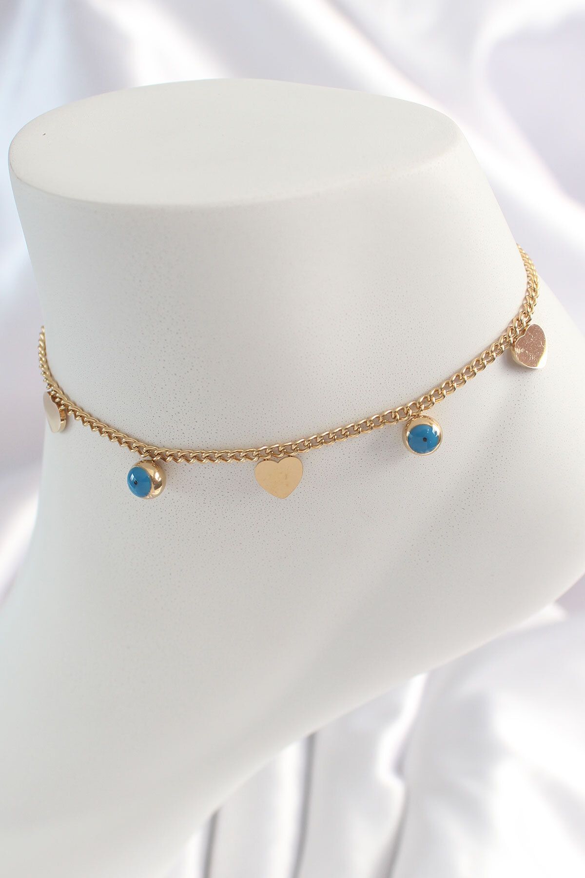 callerrons accessories Gold Renk Zincir Model Kalp Figür Nazar Boncuk Detay Kadın HalHal - EBJ250315W32037