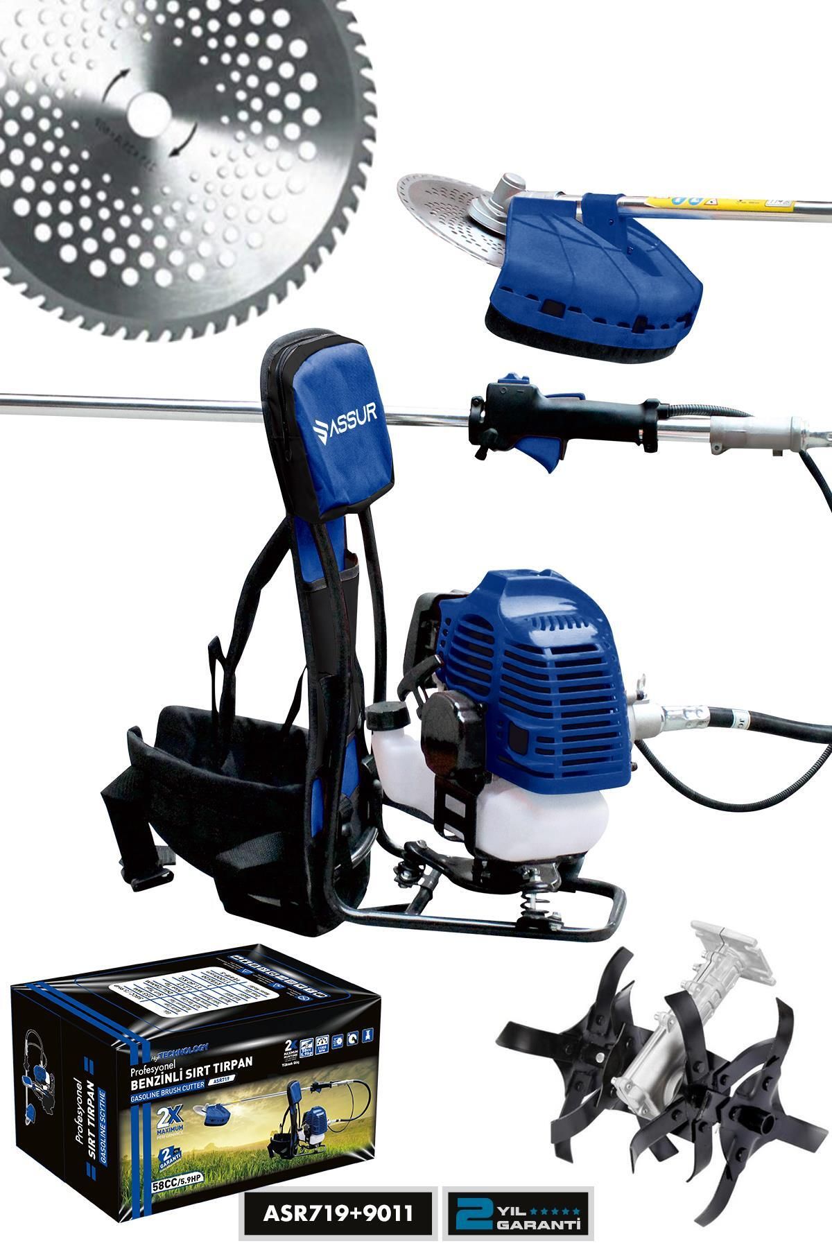 ASSUR 11000rpm 5.9 Hp Sırt Tipi Benzinli Motorlu Ot Çalı Çim Biçme Tırpanı Çapalama Aparatı