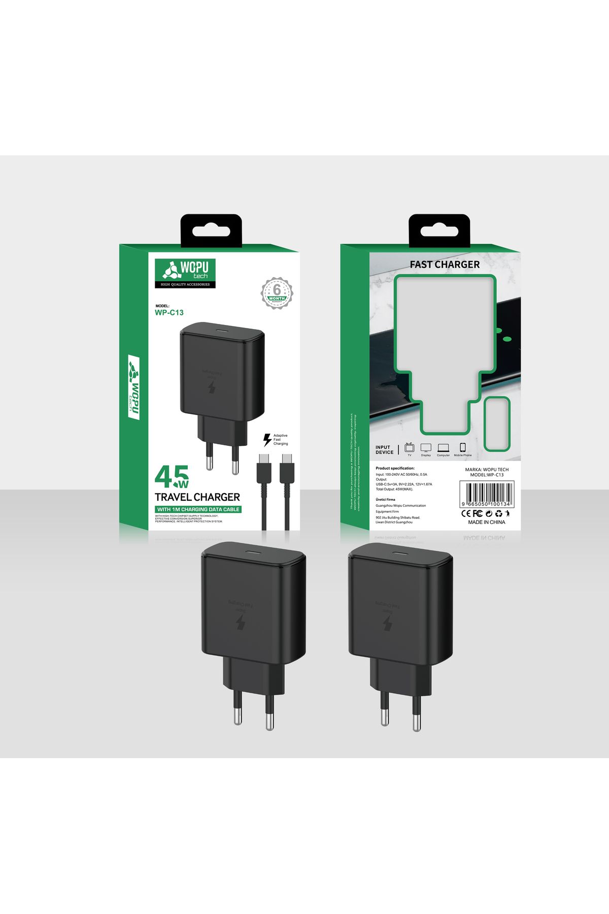 WOPUTECH Samsung Galaxy S24 / S25 Ultra Uyumlu 45 Watt Hızlı Şarj Aleti Type-C Adaptör Ve Kablo