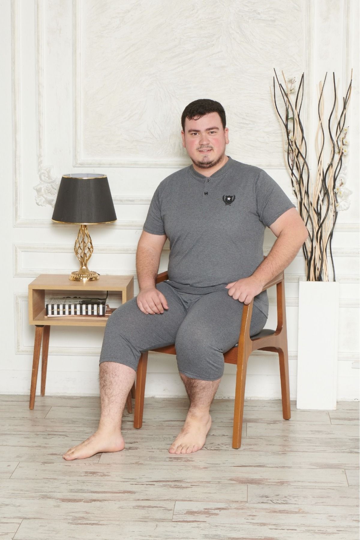 Pyjama Familya Erkek Büyük Beden Kapri Kısa Kollu Pijama Takımı