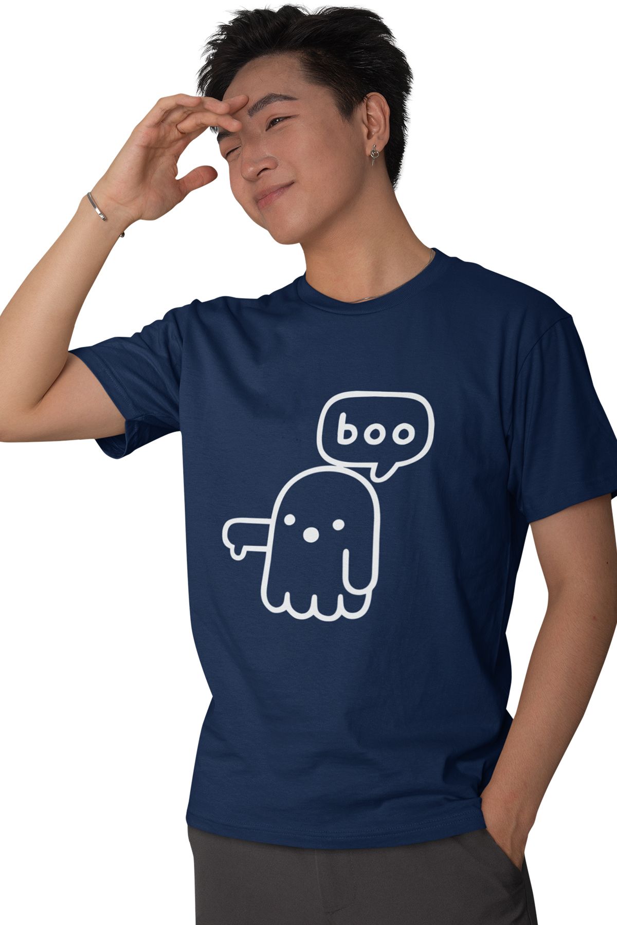 qoeuyl boutique Boo Eğlenceli Komik Baskılı %100 Pamuklu Unisex T-Shirt