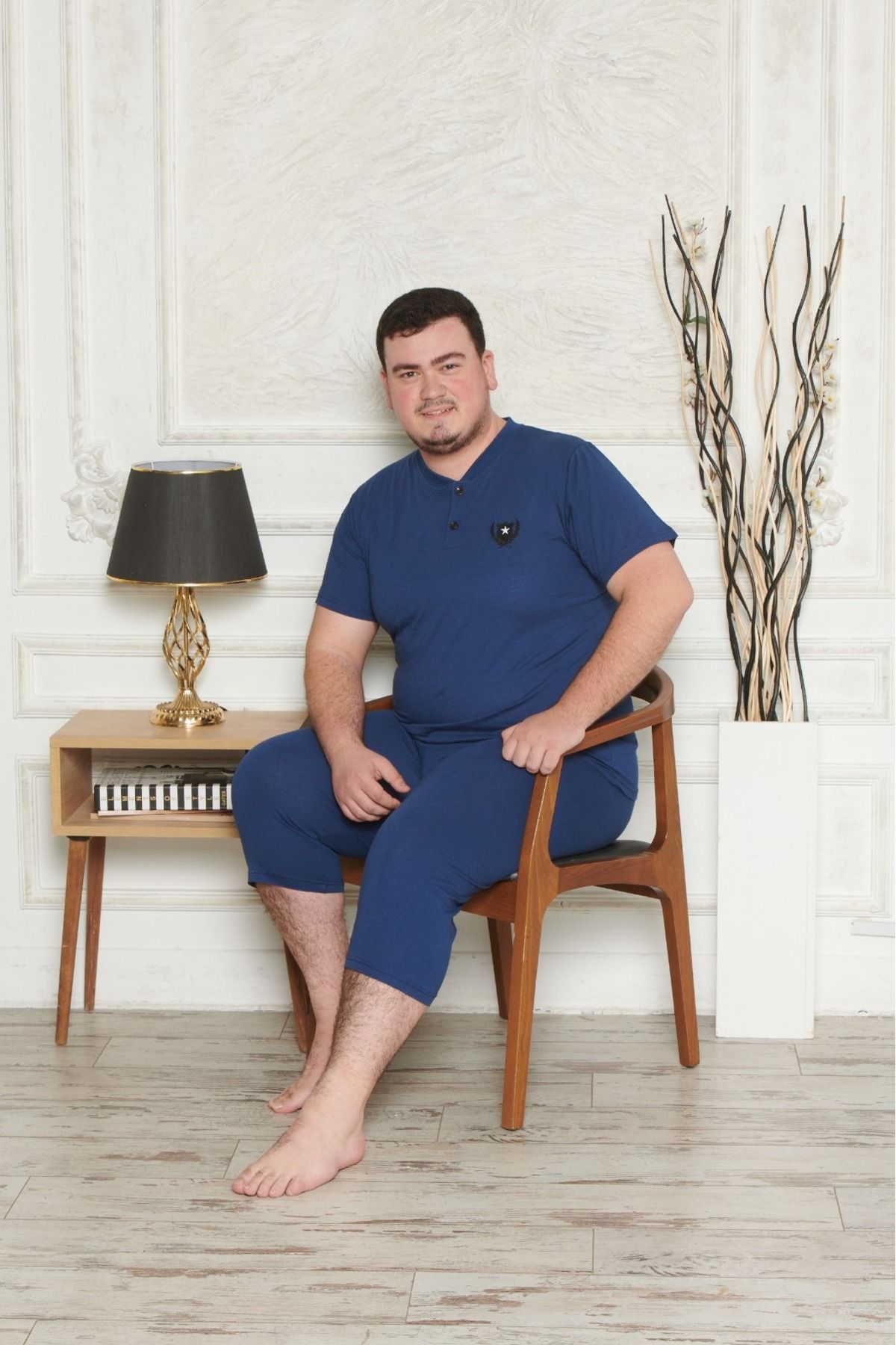 Pyjama Familya Erkek Büyük Beden Kapri Kısa Kollu Pijama Takımı