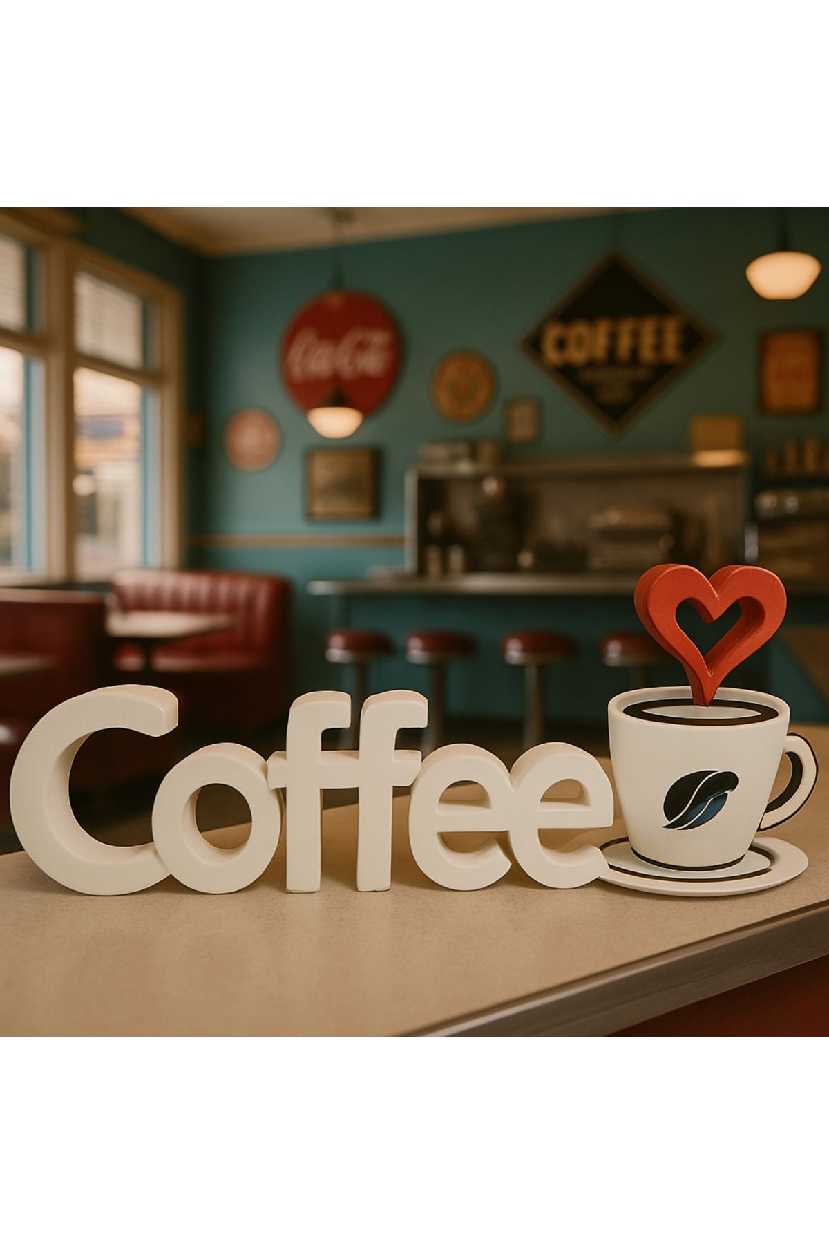 sermen kreatif Retro Temalı 3D "Coffee" Yazı Dekoru