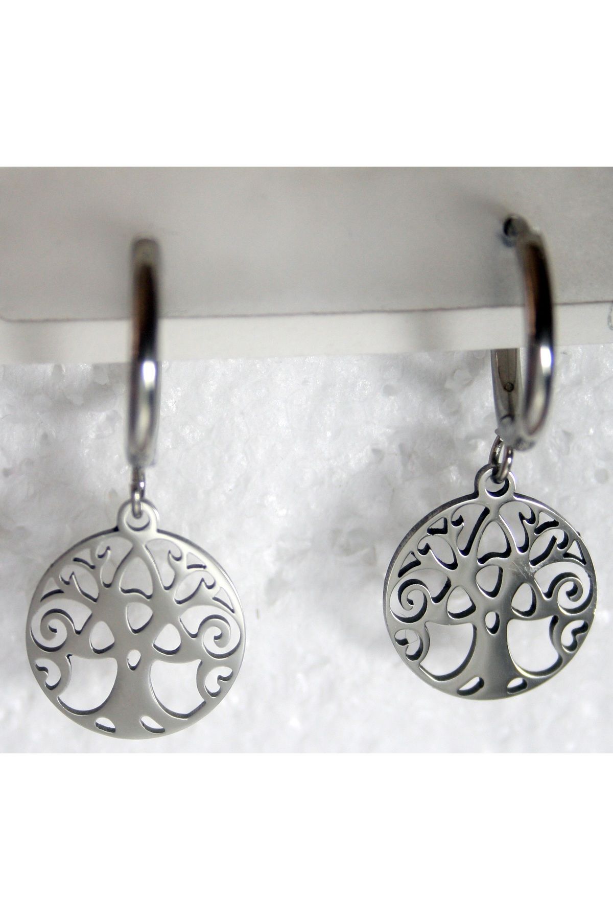 stainless steell yuvarlak halkalı yaşam ağacı çelik küpe