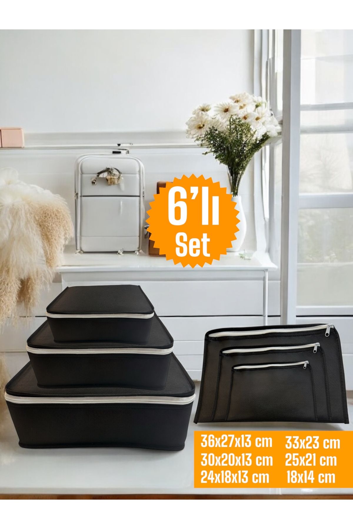 Balkan Room Organizator De Valiză Neagră Din 6 Piese, Set De Organizatori Pentru Valiză - One Size