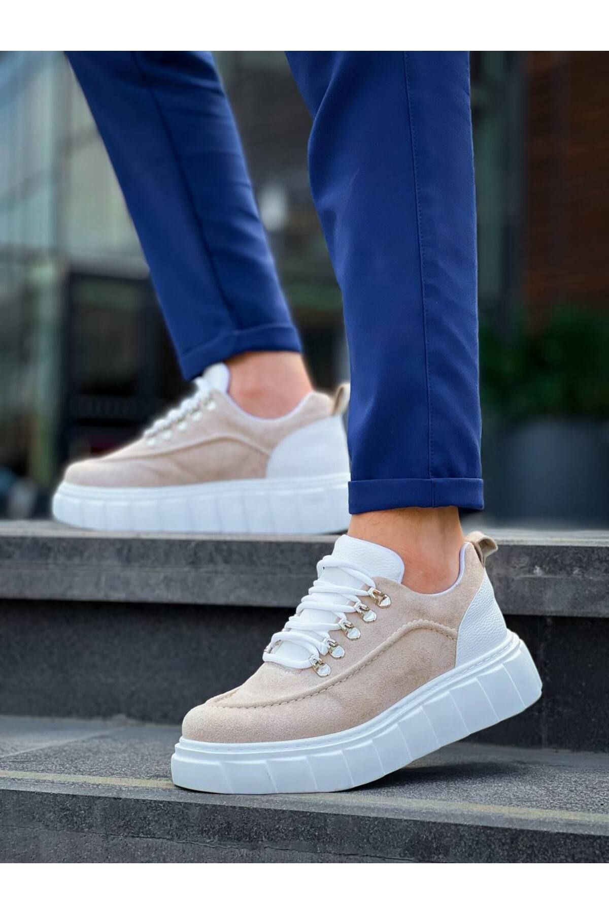 BOA-Kb X10 Beige Suede White High Sole Casual Sneakers 3