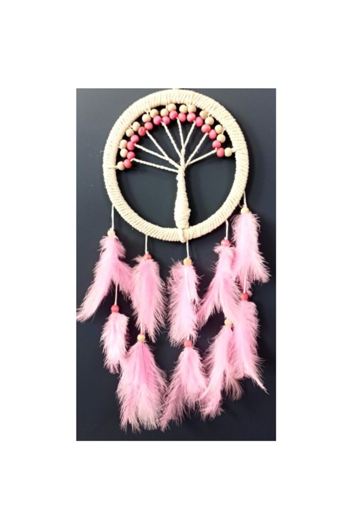 Shop58 Pembe Kuş Tüylü Hayat Ağacı Düş Kapanı Dream Catcher Duvar Süsü