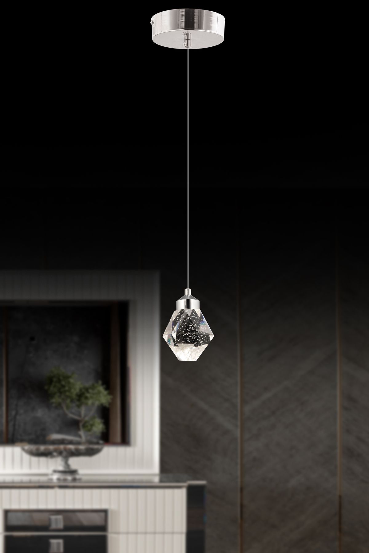 İstanbul Avize İstanbul Avize Kabarcıklı Liya Tekli Gümüş 3 Renk Ledli Modern Led Avize