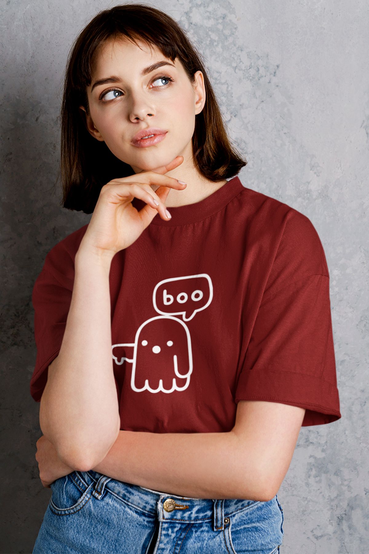 qoeuyl boutique Boo Eğlenceli Komik Baskılı %100 Pamuklu Unisex T-Shirt