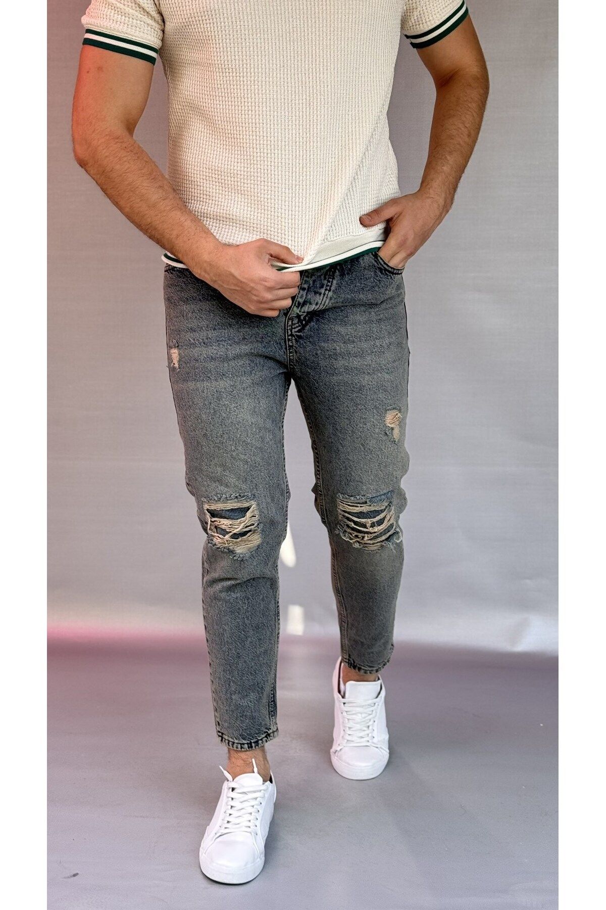 Casualmen32 Yırtık Yama Detay Boyfriend Pantolon