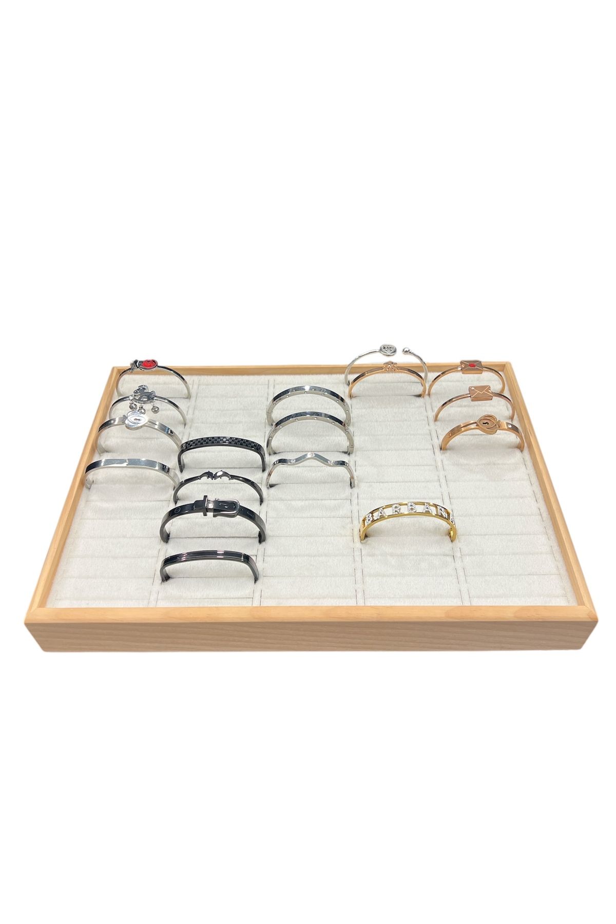 STAND MARKET Kelepçe Bilezik Teşhir Tablasi Ahşap Çerçeveli (34,5x24,5x4,5cm) Ahşap Gri