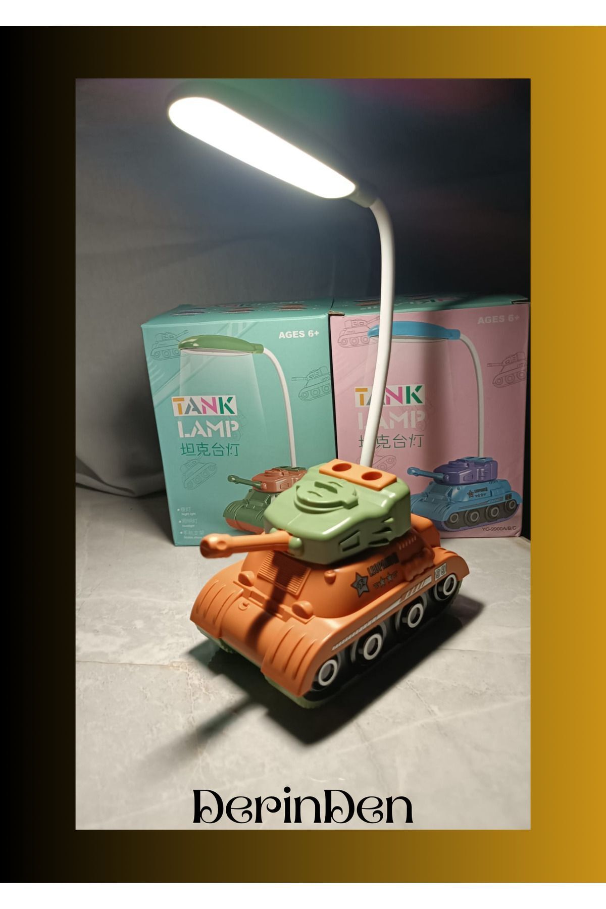 DERİND Masa Lambası Tank Görünümlü - Şarjlı - Renkli Gece Modu - Kalemik ve Telefon Tutucu özeliikli