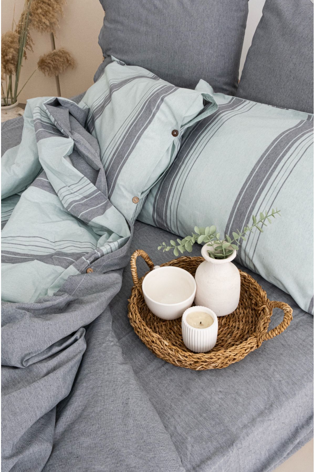 BESTİNA GOLD-Harmony Hues Yarn-Dyed Natural Single Duvet Cover Set (With Elastic Sheet) 2
