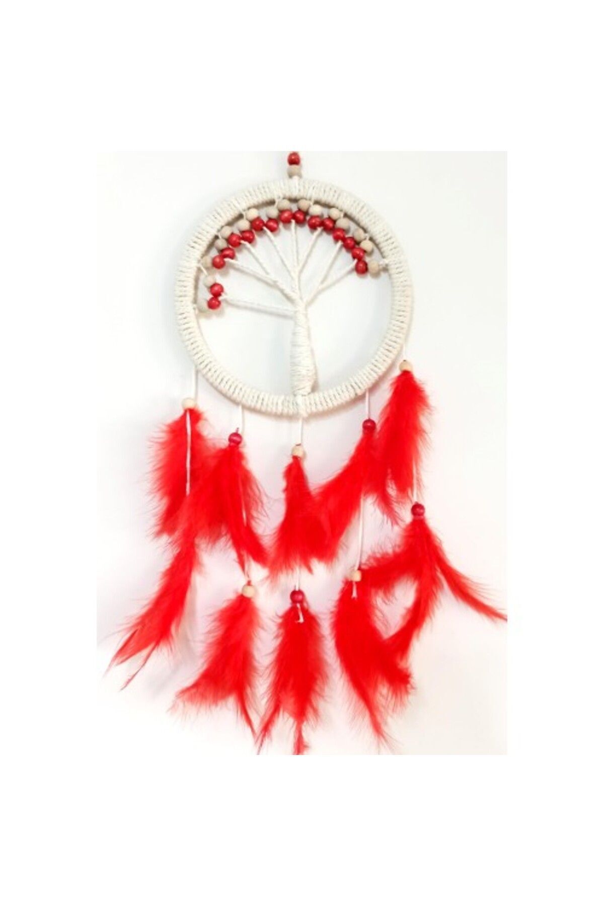 Shop58 Kırmızı Kuş Tüylü Hayat Ağacı Düş Kapanı Duvar Süsü