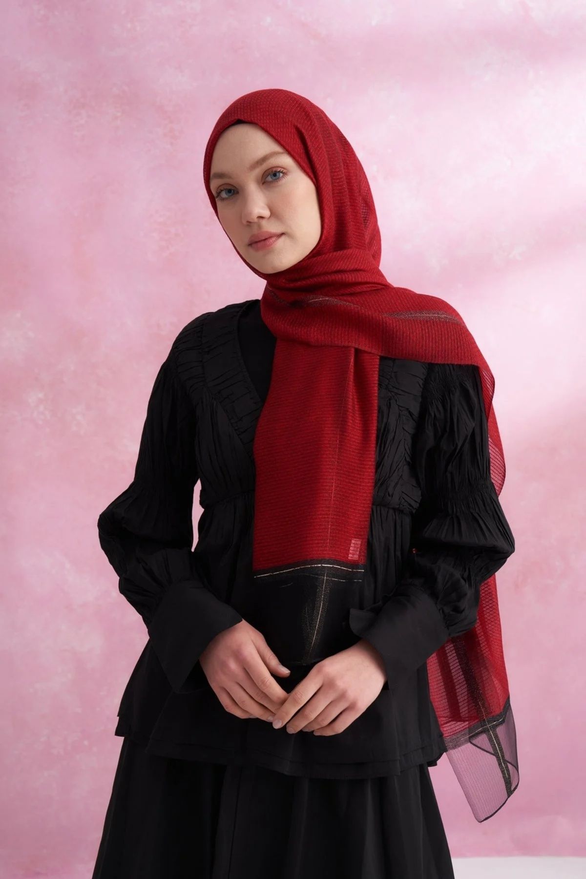 ARMANDA İPEKLİ PEONY ŞAL - KIRMIZI (İnce hafif)
