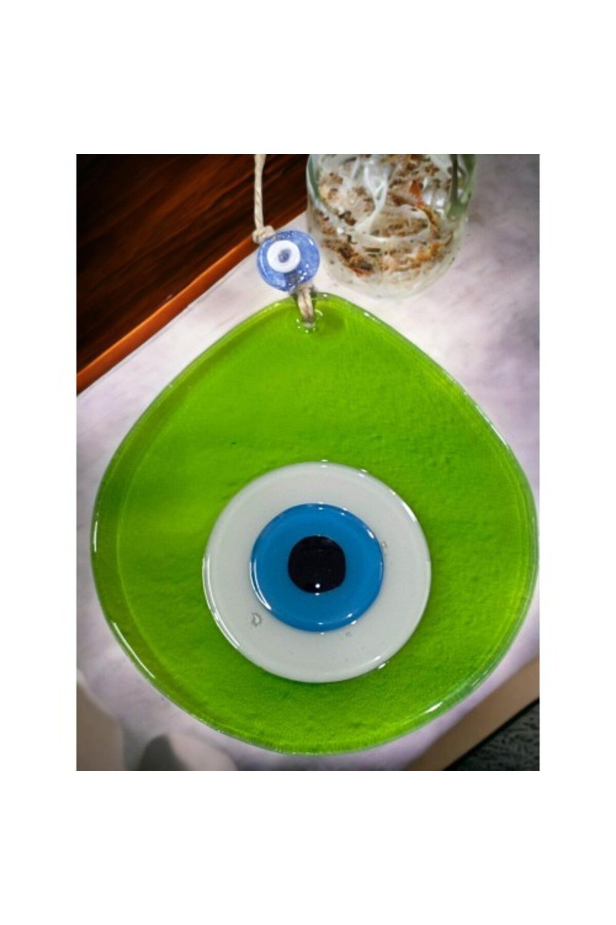 Shop58 Orta Boy Şeffaf Yeşil Damla Desen Nazar Boncuklu Duvar Dekoru Cam Duvar Süsü