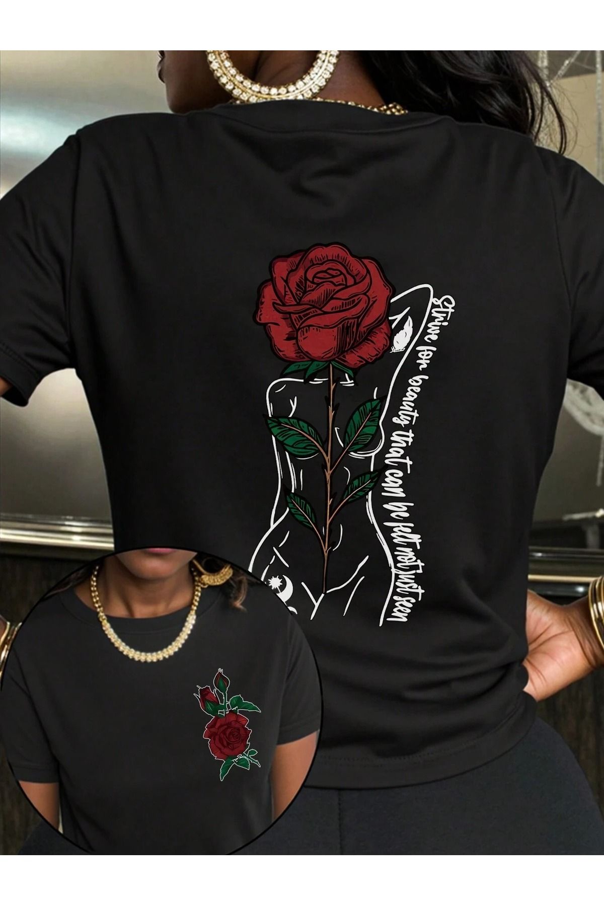 OVER HEAD Kadın Gül Kadın Baskılı Oversize T-shirt