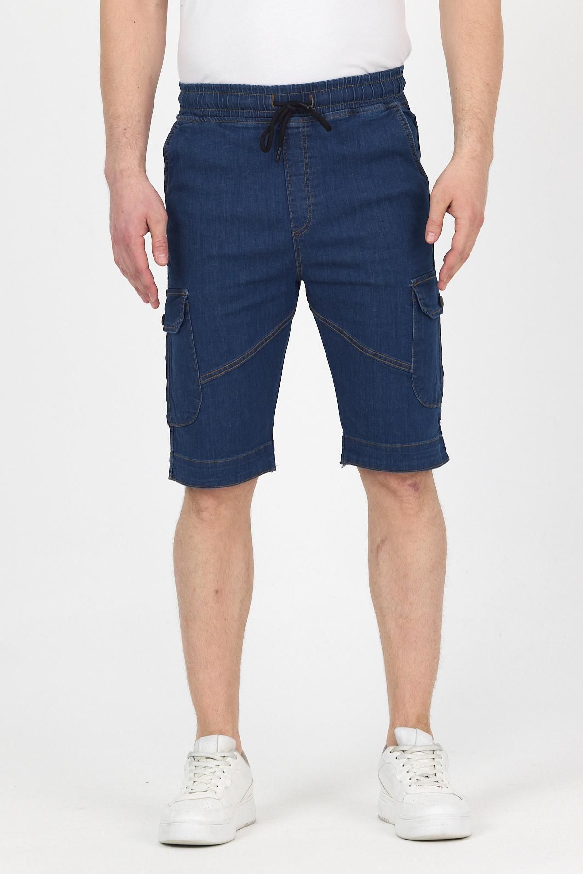 DAMGA JEANS Erkek Beli Lastikli Yazlık Spor Kargo Cep Lacivert Kapri Şort