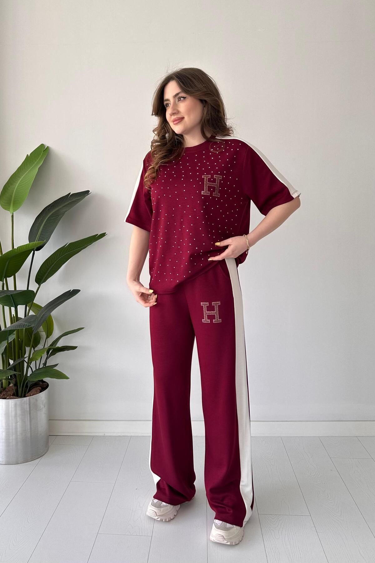 MaziButik H Parıltılı Modal Takım Bordo