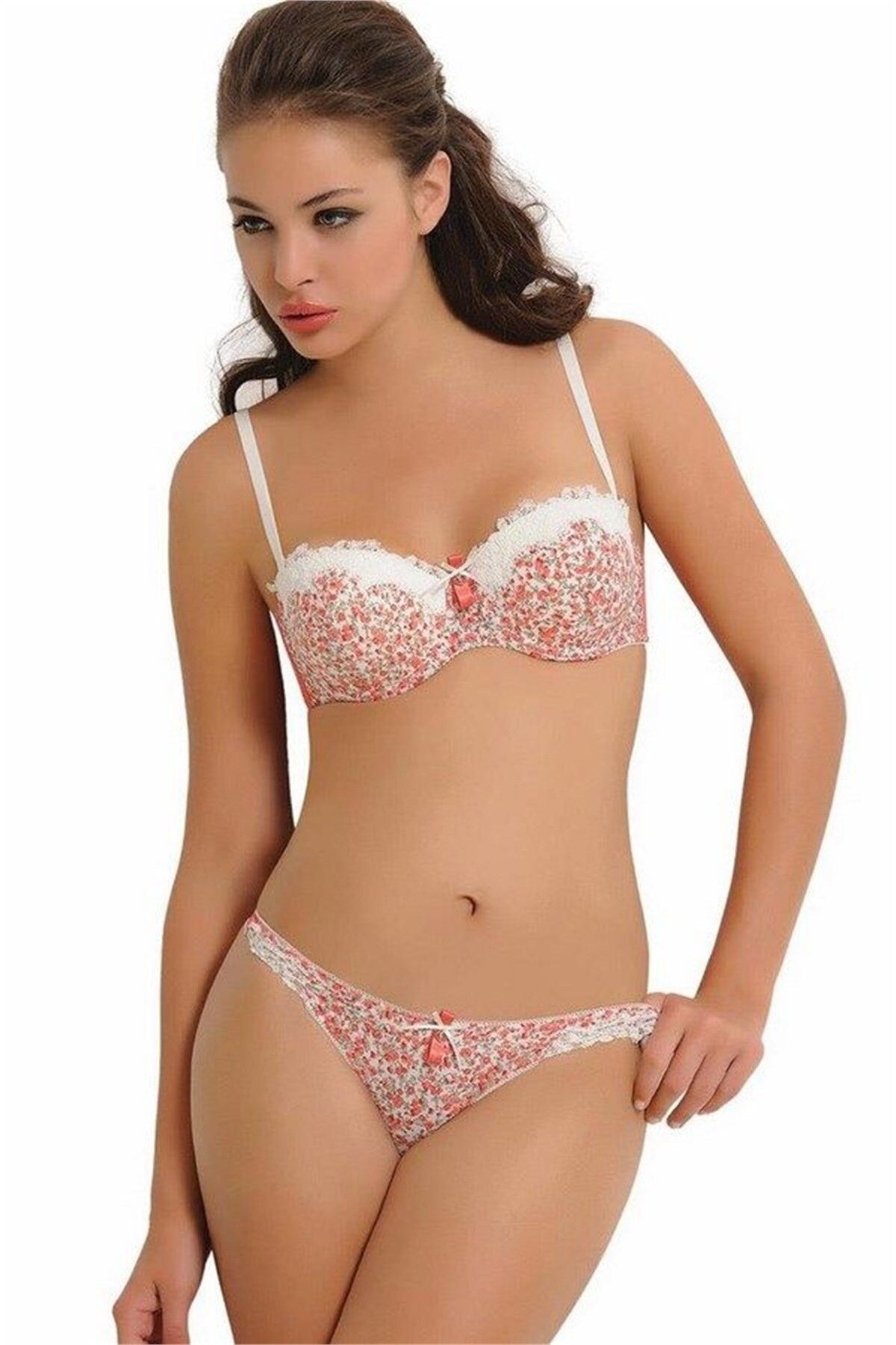 YNSGLOBAL Nbb 4309 Push-Up Straplez Çiçekli Sütyen Takım
