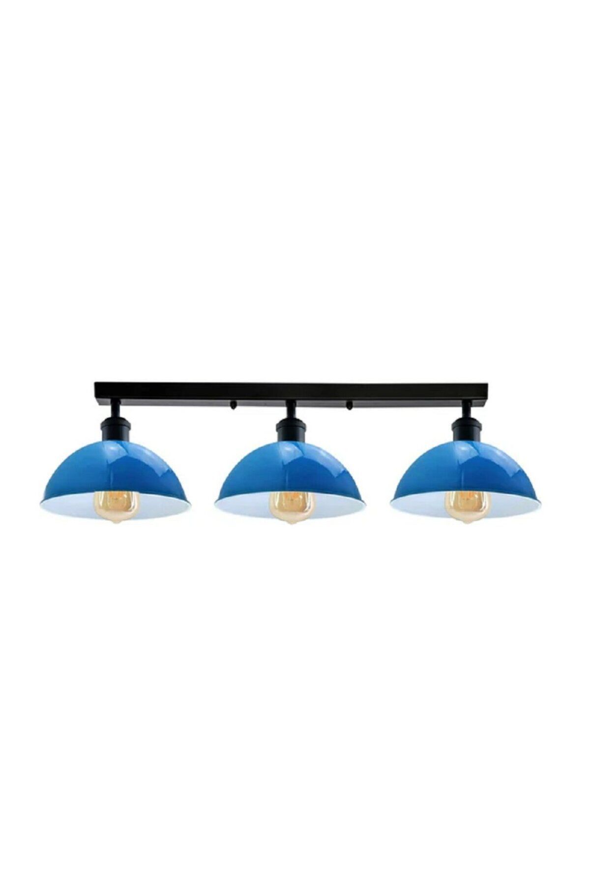 RİOLİGHT RİOLİHGT RETRO,MODERN,VİNTAGE AÇIK MAVİ BAŞLIK 3XE27 METAL PLOFONYER SIRALI AVİZE TABAN UZUNLUK:60C