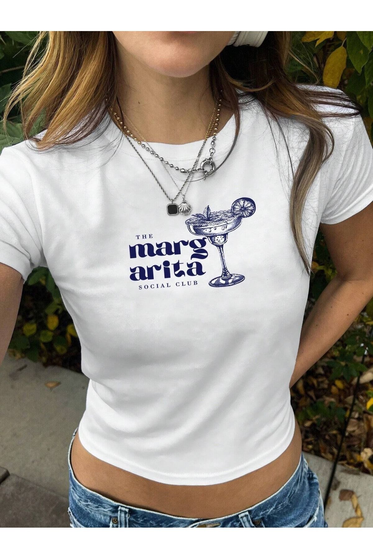 JANSO GROUP Kadın Margarita Kokteyl Baskılı Baby Tee Crop T-shirt