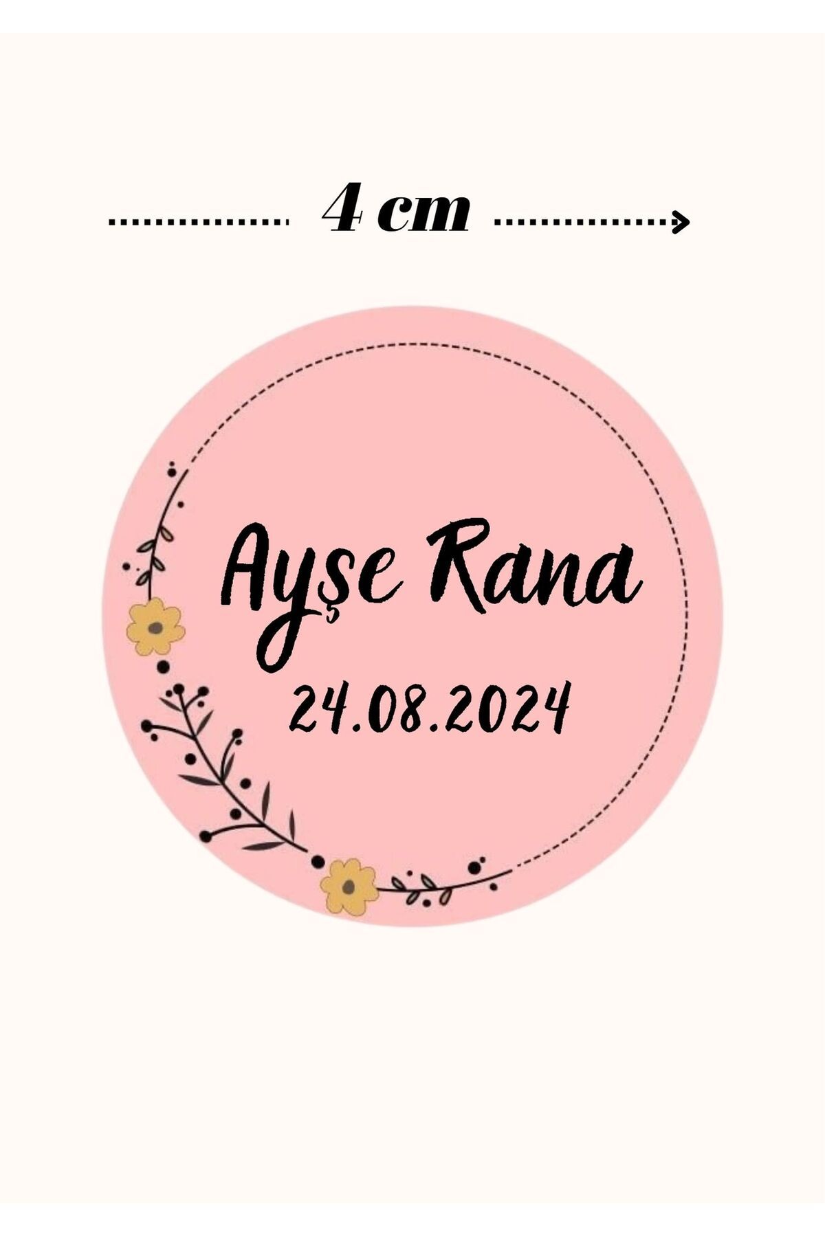 alışveriş kurdu İsimli Bebek Etiketi Sticker- Mevlüt Doğum Günü Etiketi 4x4 cm 100 Adet - Kız Pembe