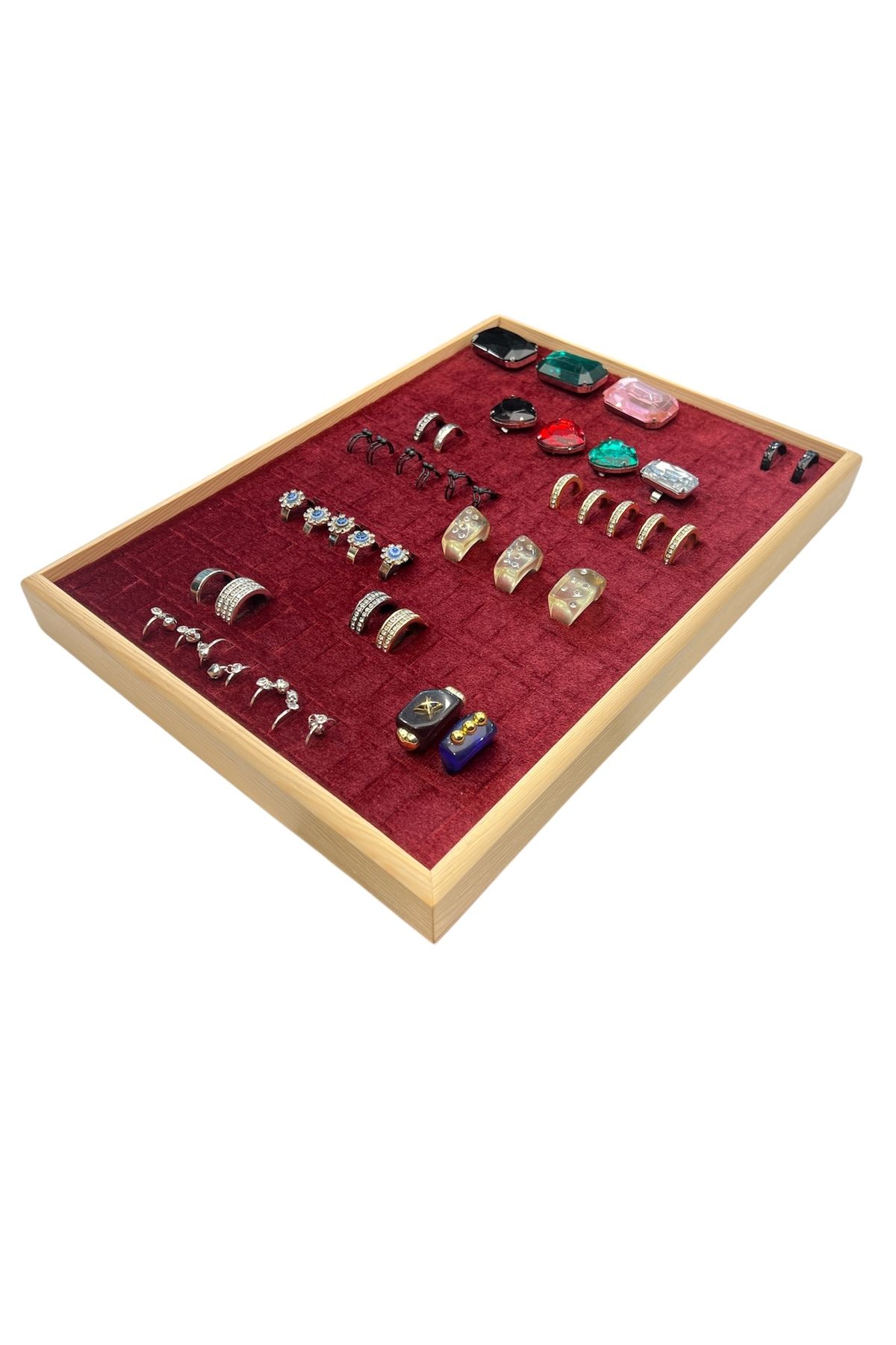 STAND MARKET Ahşap Yüzük Takı Piercing Tablasi (34,5x24,5x2,5cm) Ahşap Kırmızı