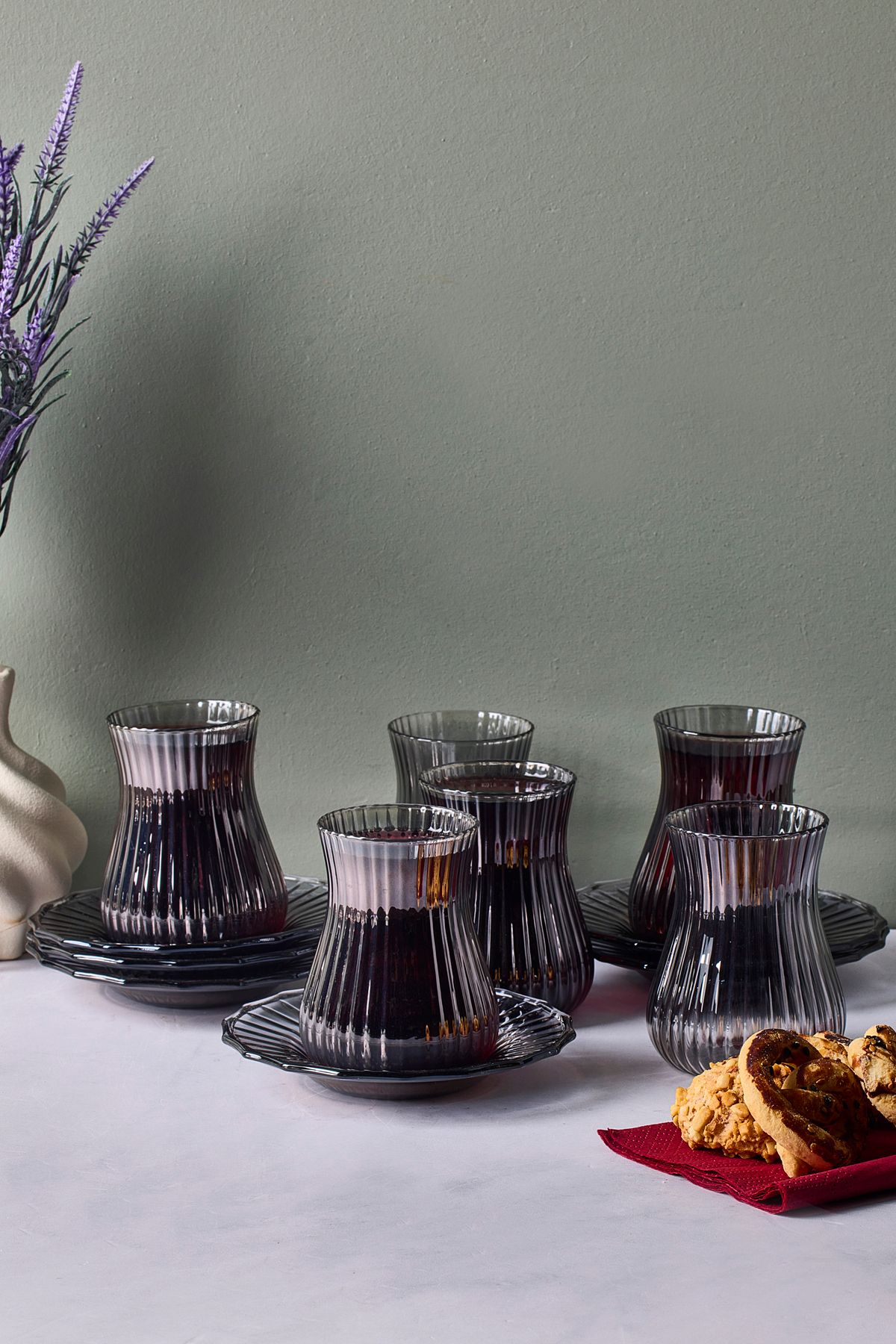 Muba Consept Mudanya Füme 12 Parça Cam Çay Takımı 170 ml