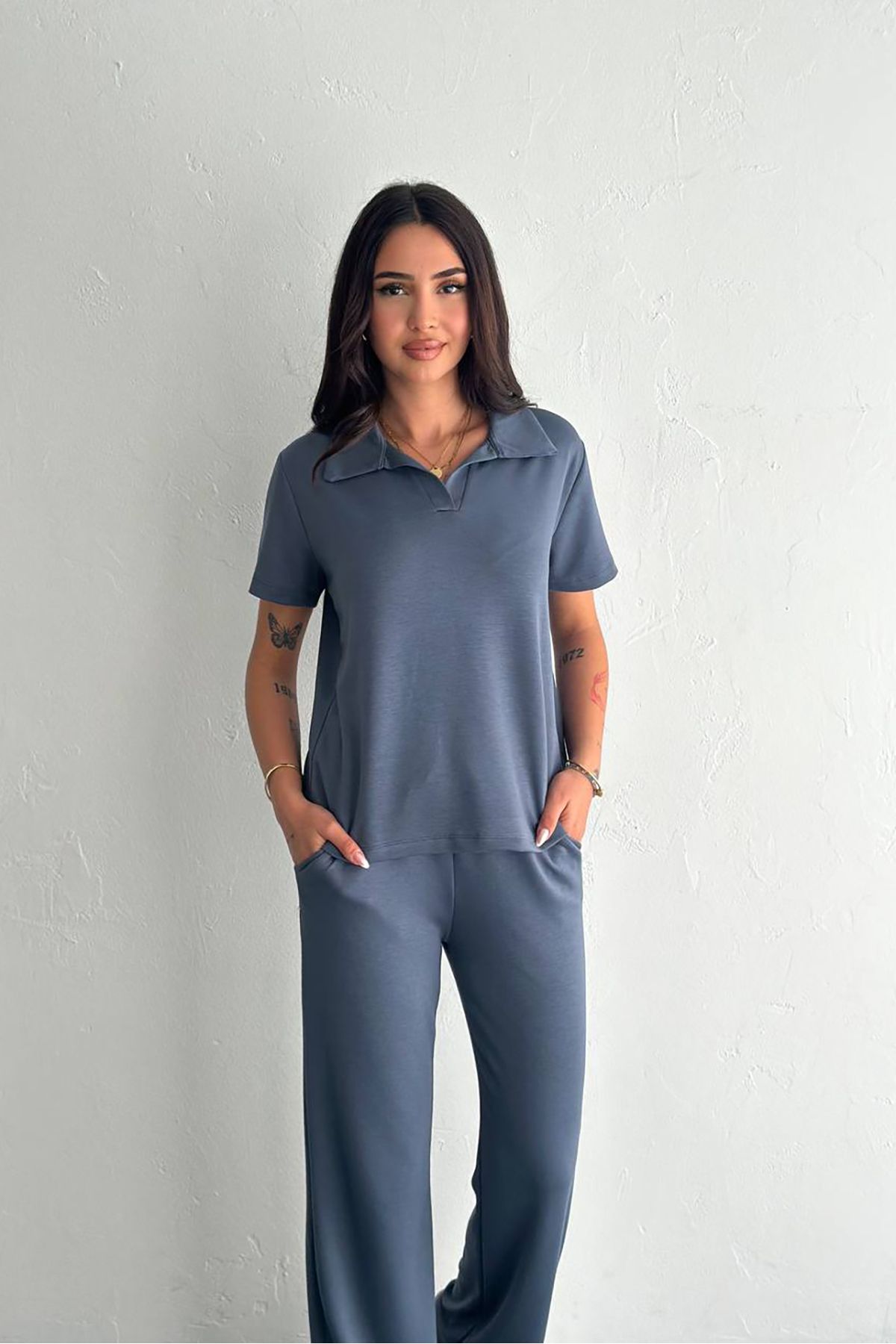 XXL BUTİK XXL Butik kadın cep detaylı pamuk eşofman takımı X-NBTG006