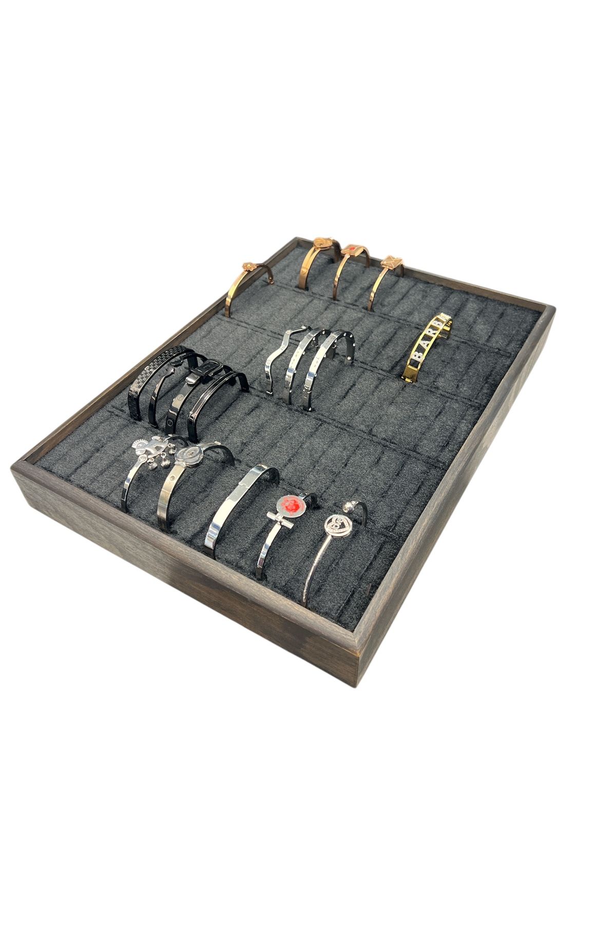 STAND MARKET Kelepçe Bilezik Tablasi Ahşap Çerçeveli (34,5x24,5x4,5cm) Yakma Siyah