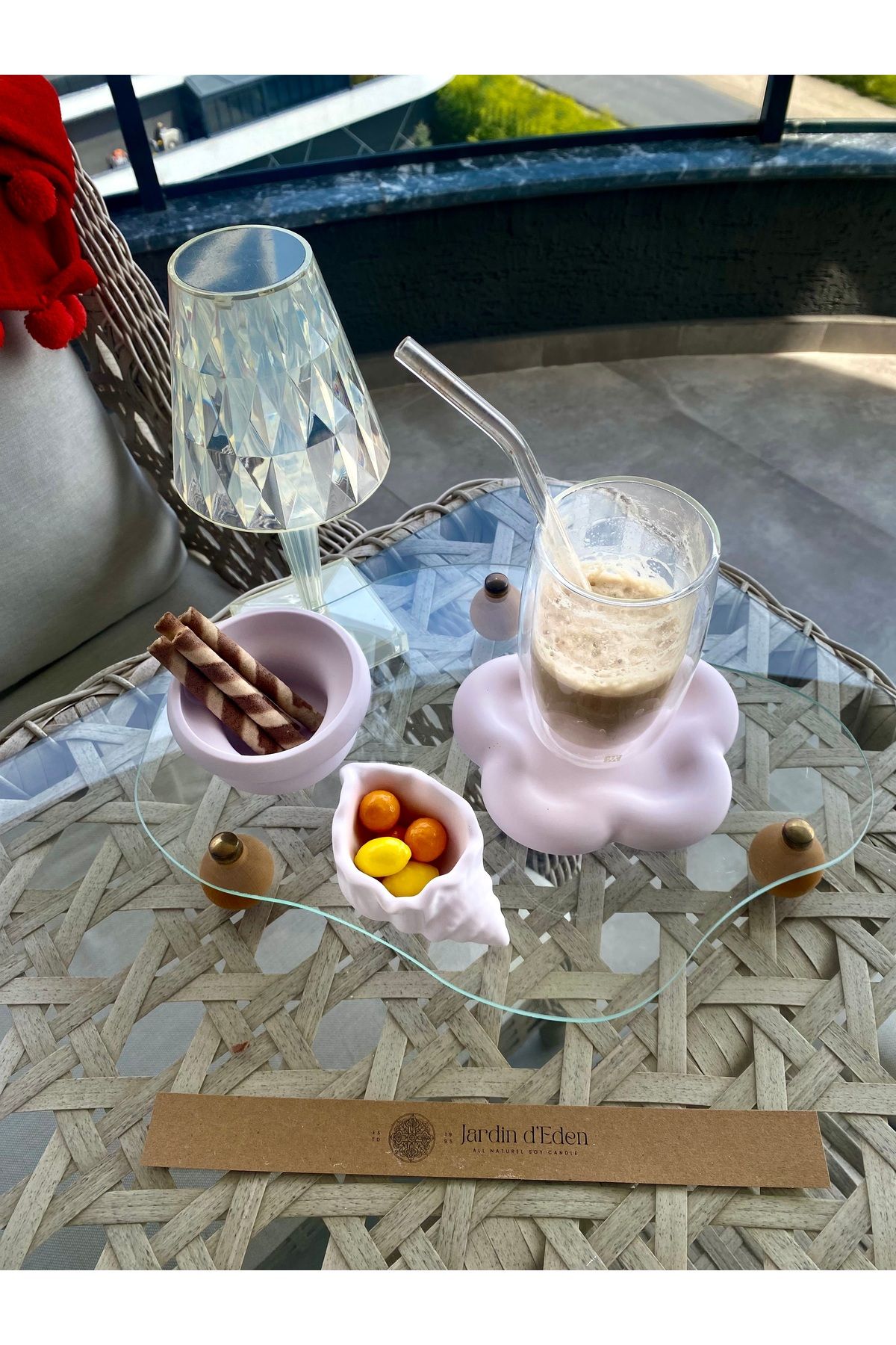 Tasarım 3’Lü El Yapımı Beton Pembe Dekoratif Set, Çiçek Desen Tabak, Deniz Kabuğu, Yuvarlak Sunumluk