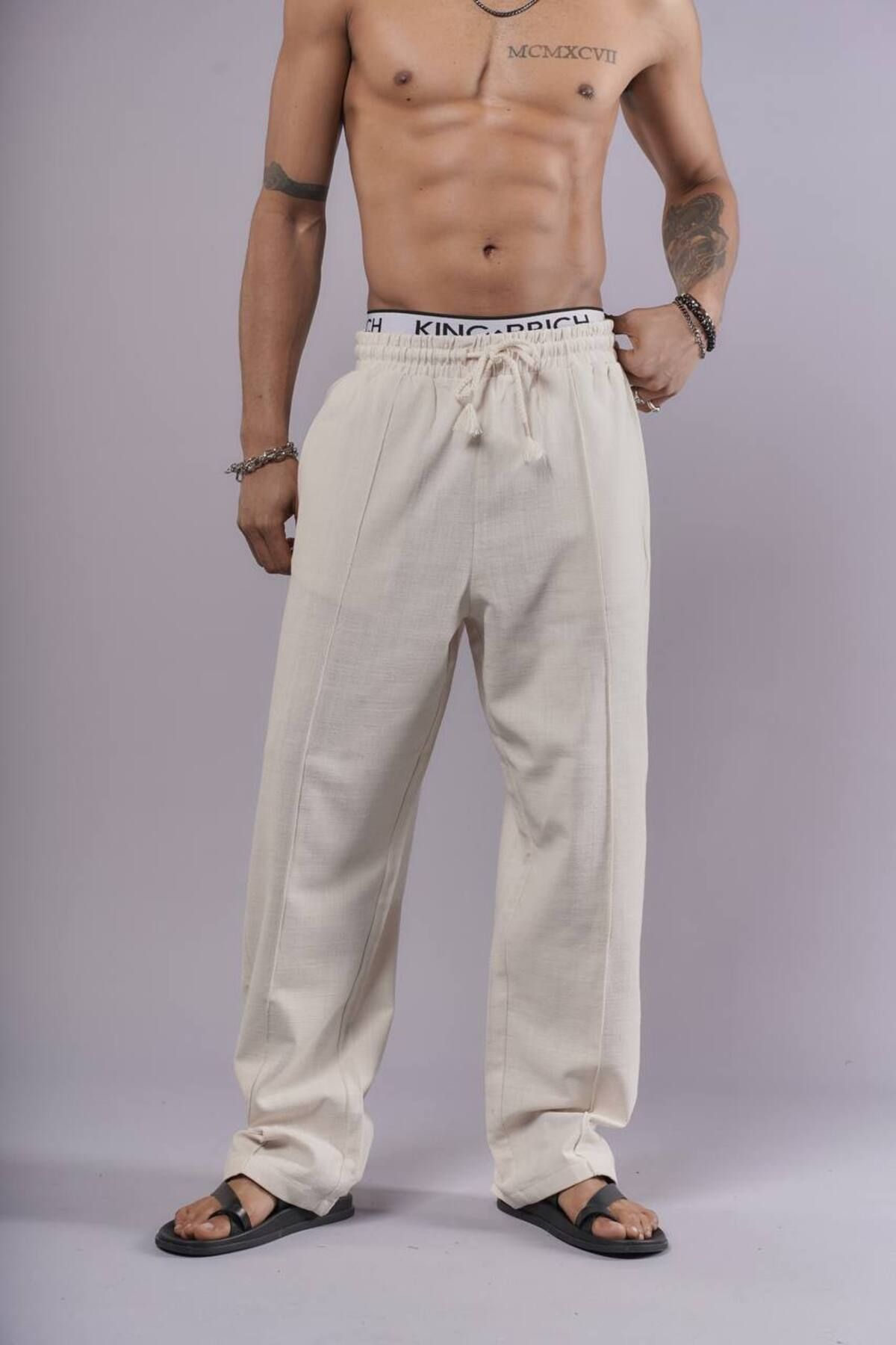 NUNU365COM NuNu By King Siyah Likralı Keten Baggy Pantolon