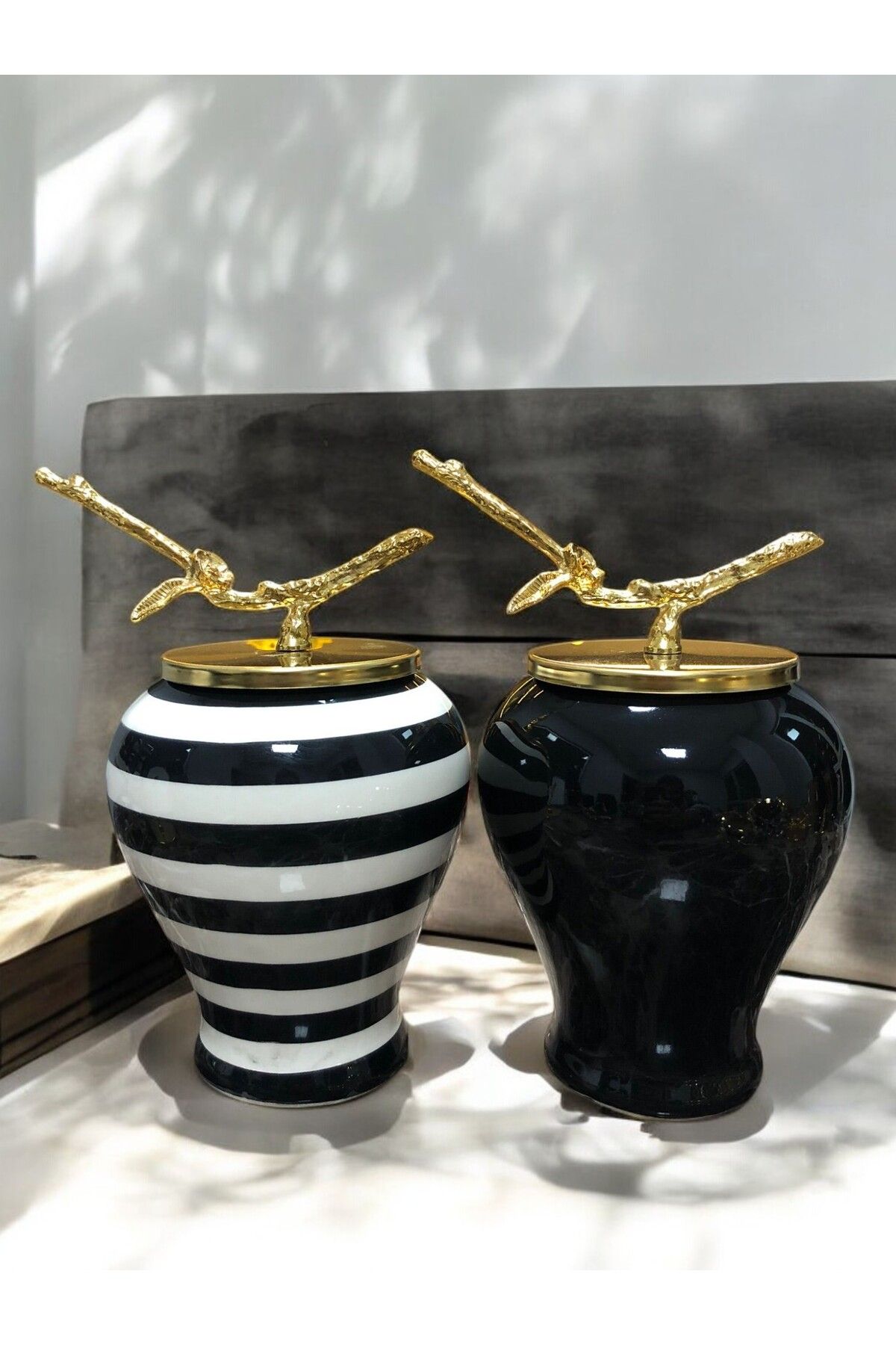 ferayhome Dekoratif Obje Metalli Şah Küp 2 li Siyah Klasik Zebra Gold