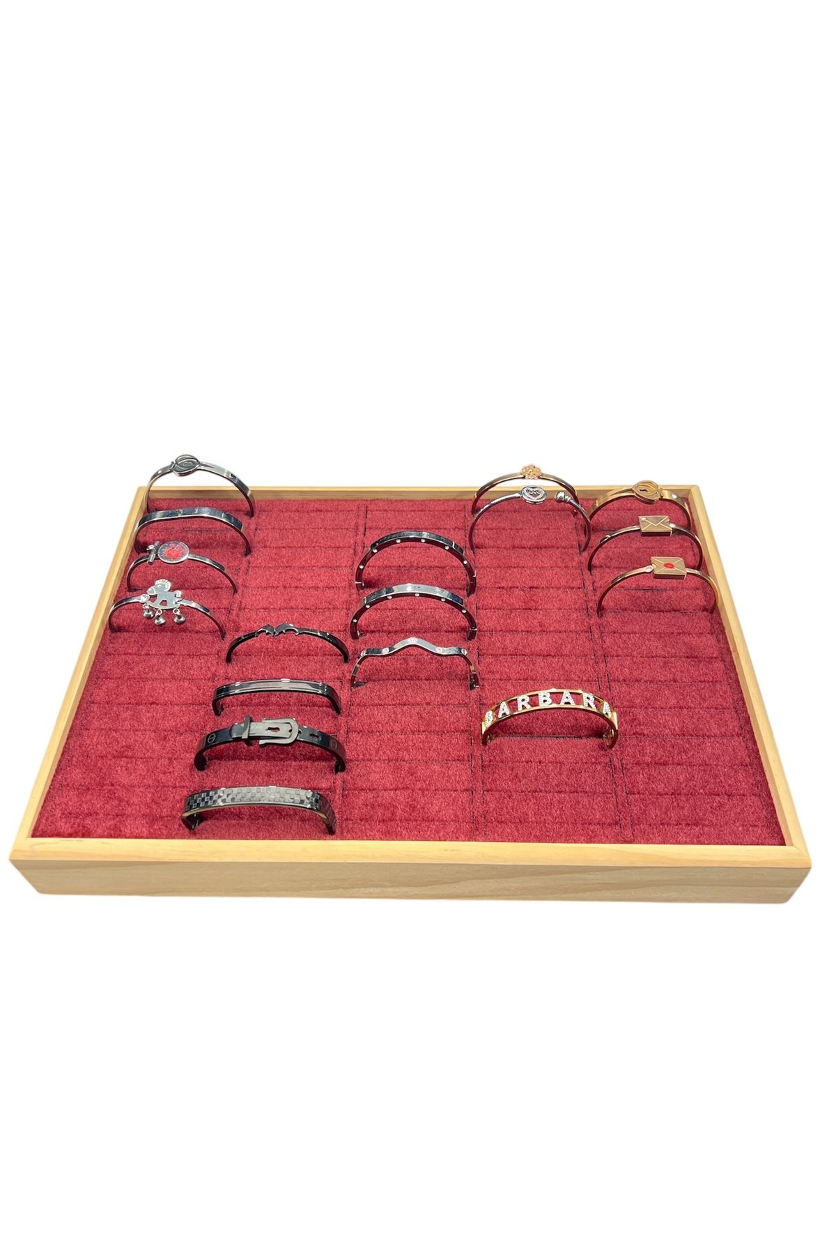 STAND MARKET Kelepçe Bilezik Teşhir Tablasi Ahşap Çerçeveli (34,5x24,5x4,5cm) Ahşap Kırmızı