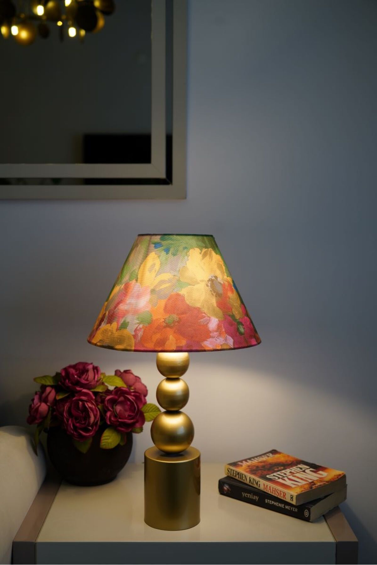 retro home design Özel Eskitme Ayaklı Baskı Kumaş Konik Çiçek Desenli Dekoratif Abajur Yatak Odası Salon
