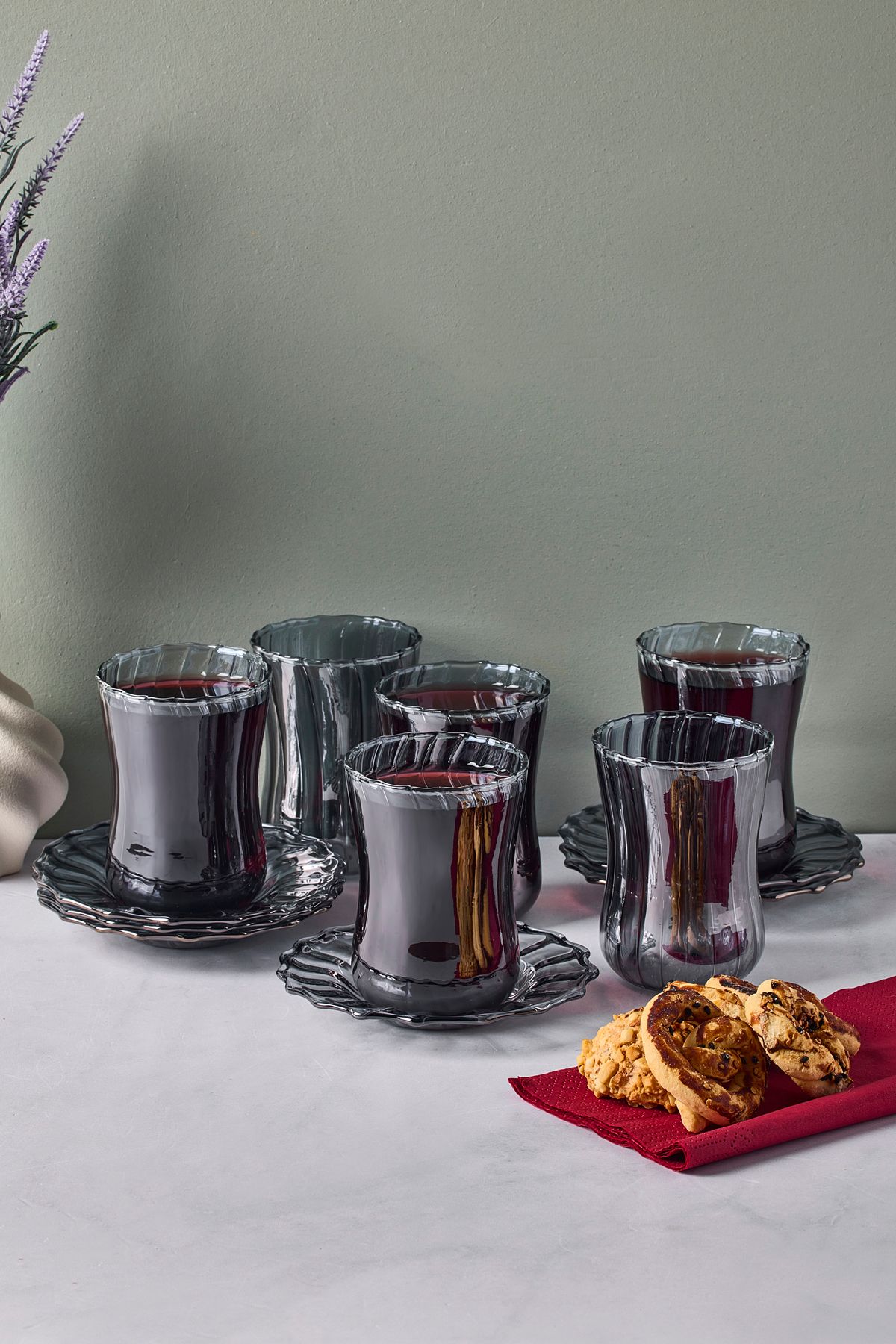 Perotti Nilüfer Füme 12 Parça Cam Çay Takımı 180 ml