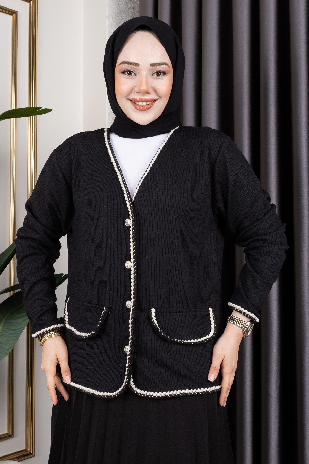 HİRA LİFE FASHİON Kadın Önü Cep Detaylı Düğmeli Ve Burgu Hırka