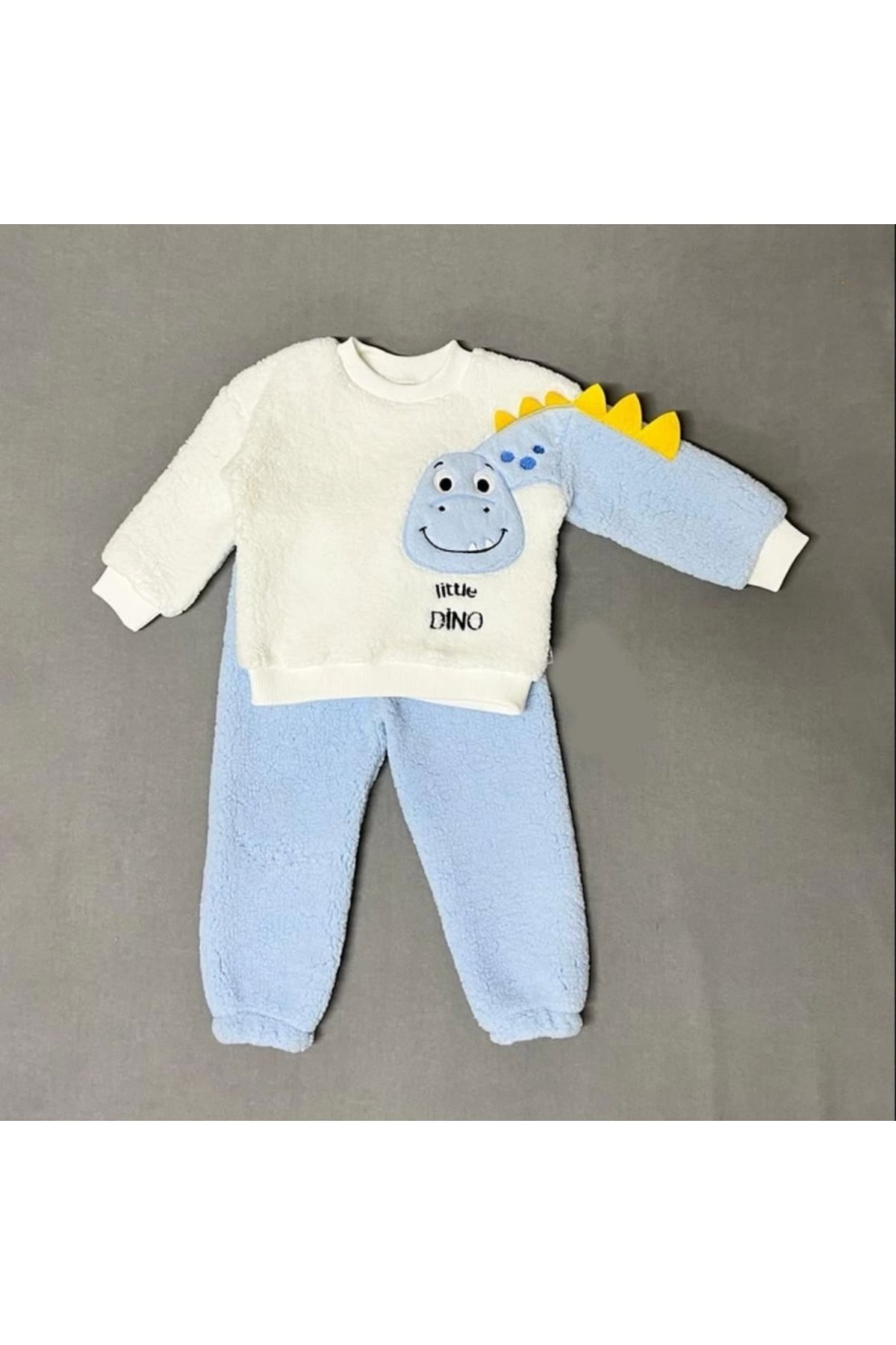 Diji Baby 1-2-3 Yaş Minik Dino Kollu Kuzu Kumaş Sweat Pantolon Uzun Kollu Kız Erkek 2 Li Takımı