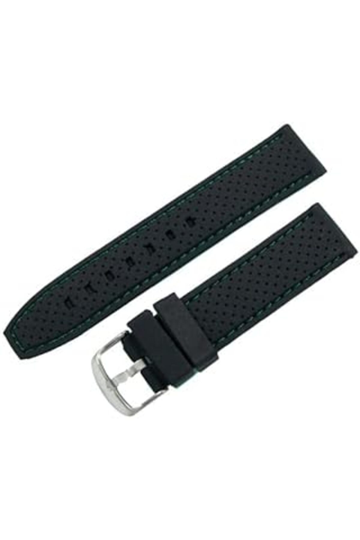 karadağsb 22Mm Yeşil Dikişli Siyah Kauçuk Silikon Spor Saat Kordonu Kayış K