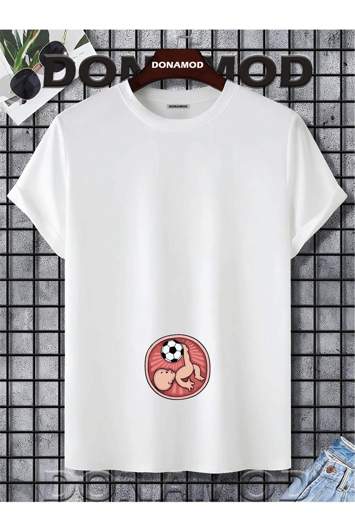 donamod Siyah Beyaz Unisex Kısa Kollu Oversize Geniş Kalıp Hamile Bebek Anne Hediye Tasarımlı Tişört T shirt