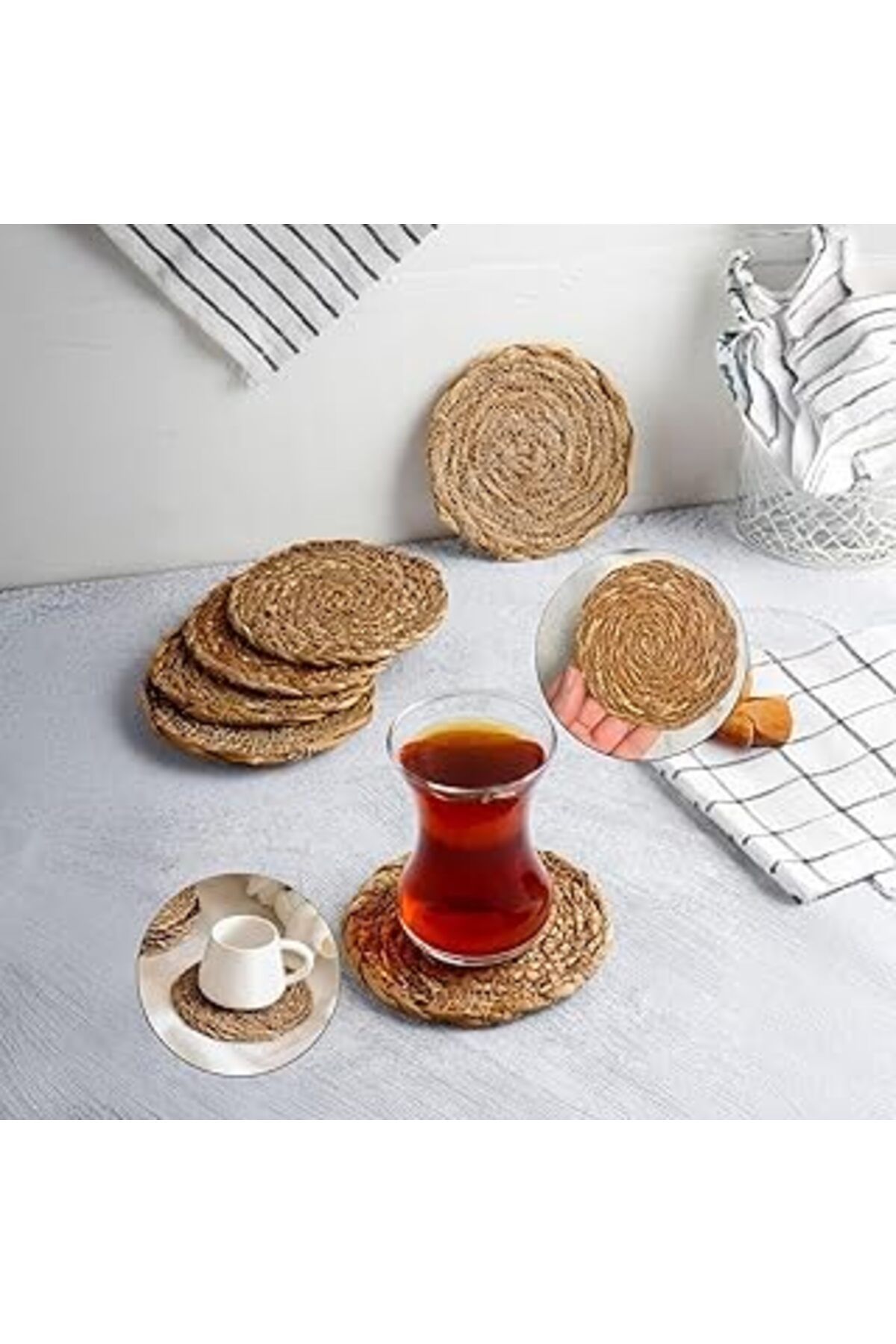 karadağsb Deconox 6 Adet El Yapımı Yuvarlak Hasır Bardak Altlığı - Fincan, Çay Ve Kupa Altlığı - 10Cm