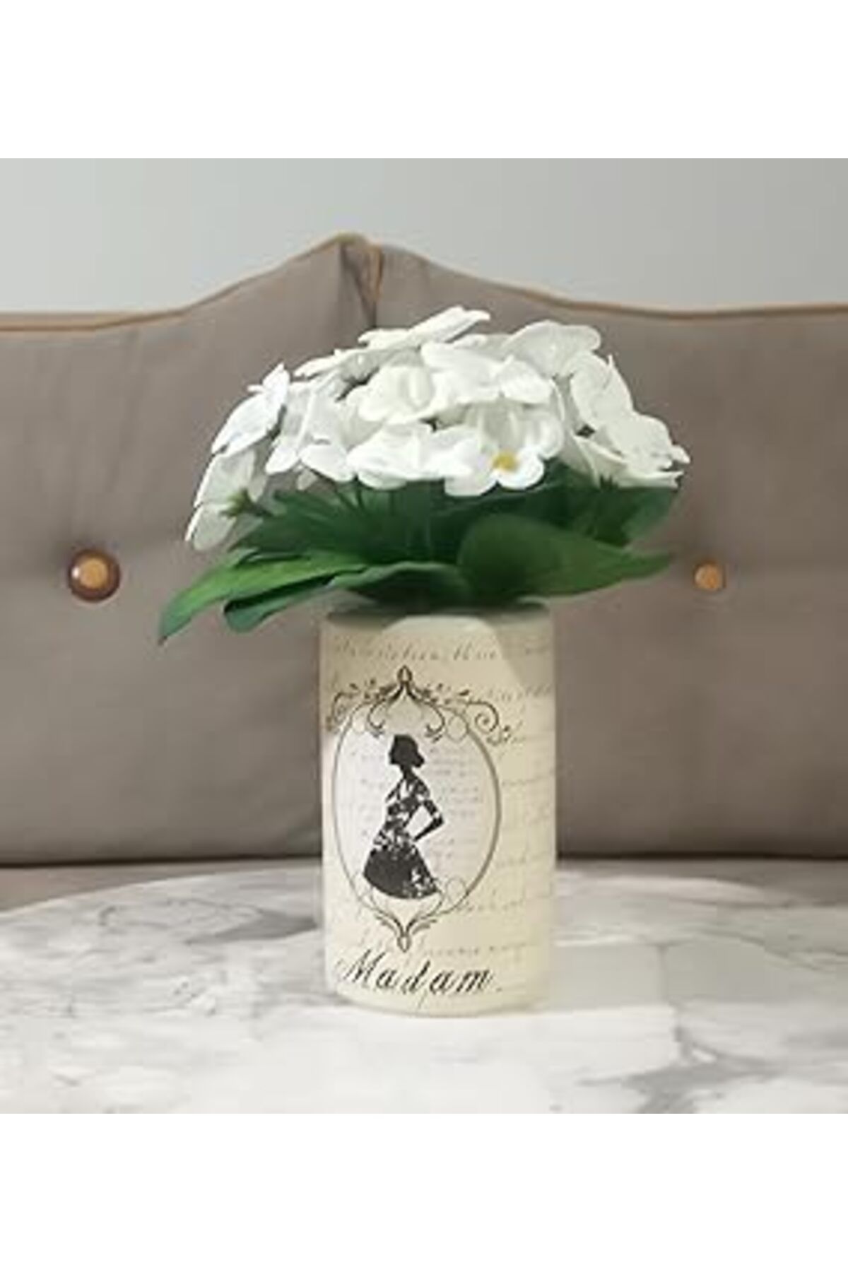 Pazarcan Vazo Dahil,vazo Dahil,vazoda Çiçek,beyaz Yapay Çiçek,vazo Dekoratif Madam Desenli 7x7x16cm