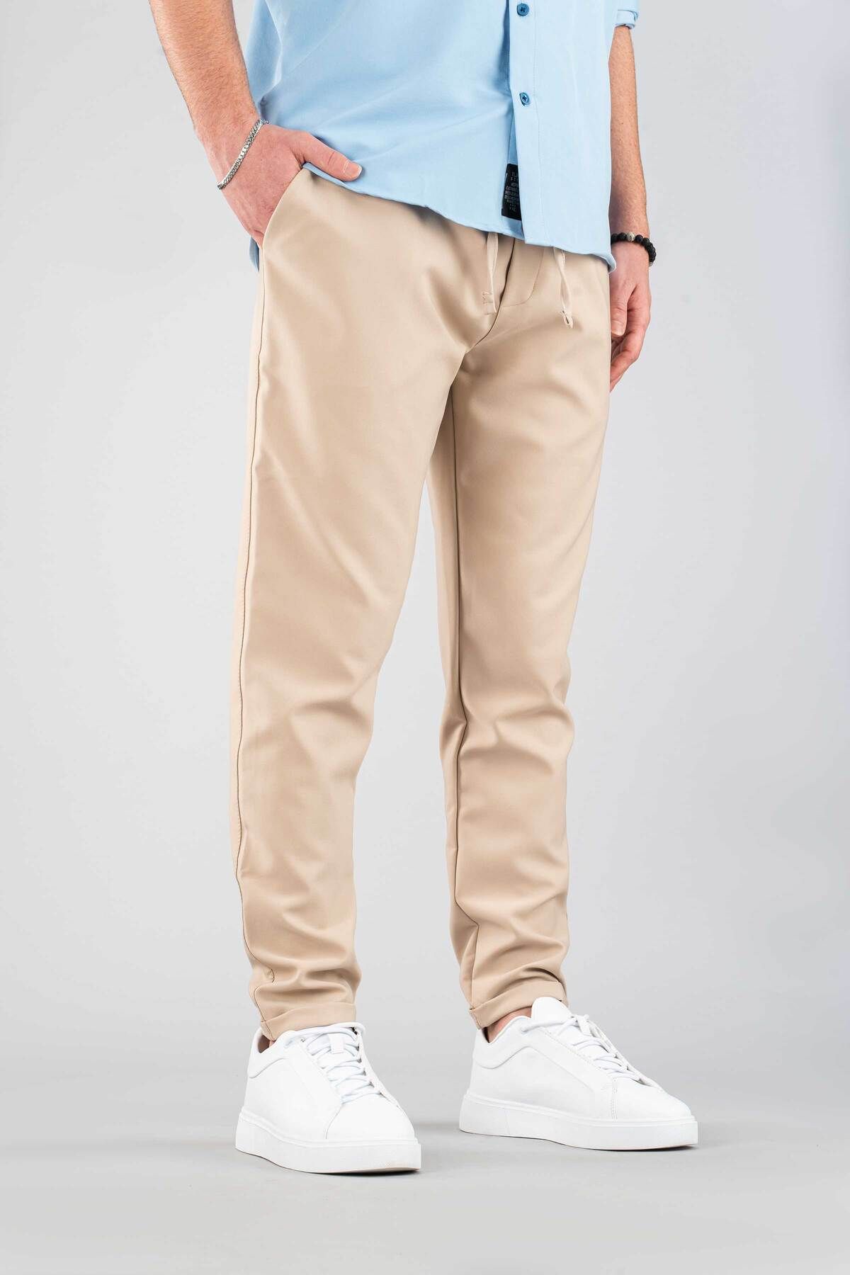 bombe Erkek Rahat Boyfriend Beli Lastikli İpli Pamuklu Jogger Pantolon